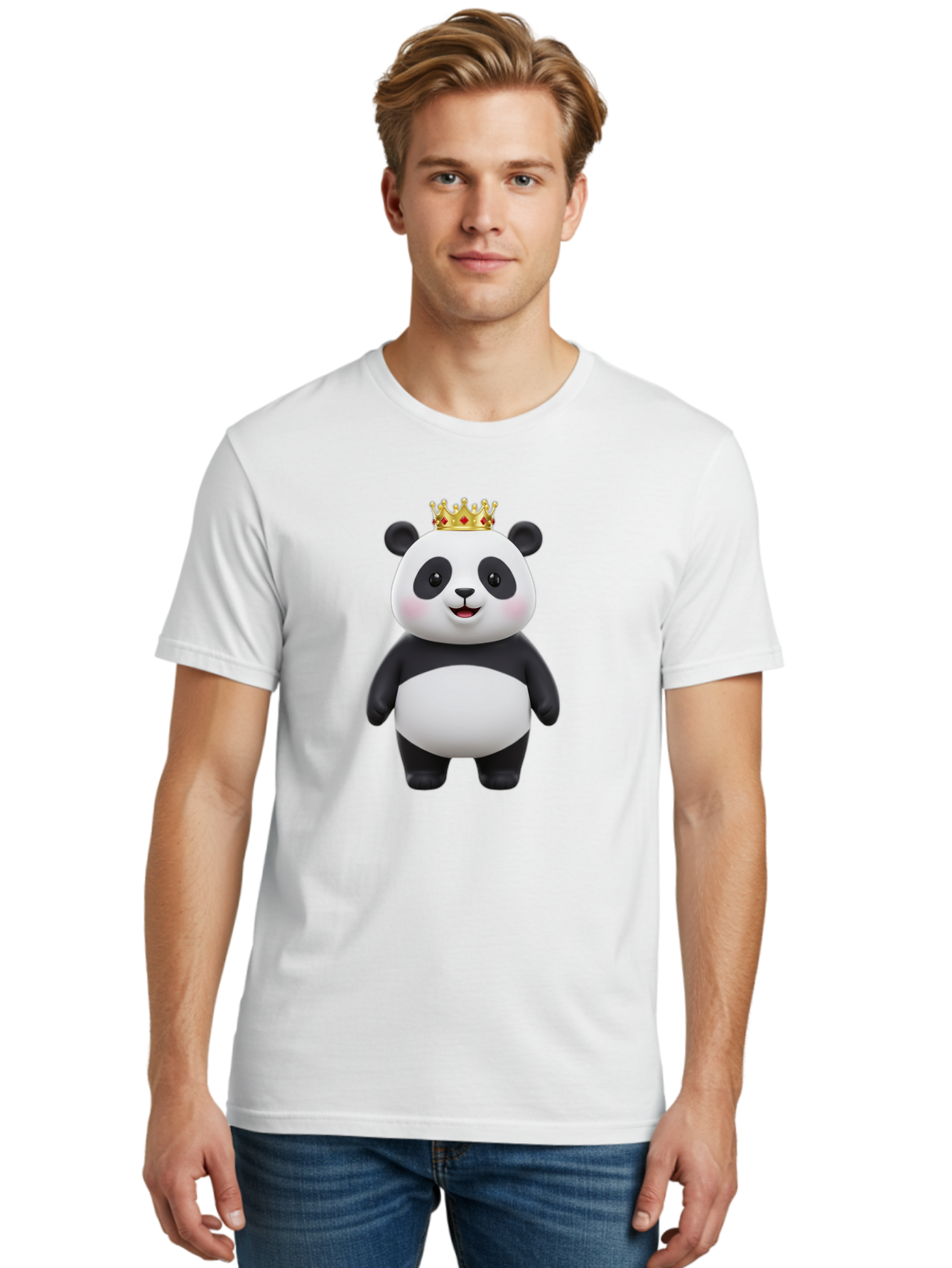Crowned-Panda Men'S Graphic Tee, 100% Cotton, Comfortable Casual Summer Wear, Machine Washable, Cartoon Panda Bear, Royal Crown, Cute Animal, Adorable Face, Black And White Panda, Funny Character, Kawaii Art, Digital Illustration, Bae420