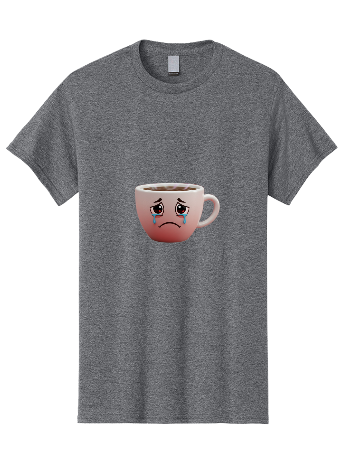 Crying-Coffee-Cup-1 Men'S Graphic Tee, 100% Cotton, Comfortable Casual Summer Wear, Machine Washable, Coffee Cup With Sad Face, Crying Eyes, Frowning Expression, Emotional Coffee, Coffee Lover Emotions, Sad Coffee Moment, Coffee Cup Feelings Bae421