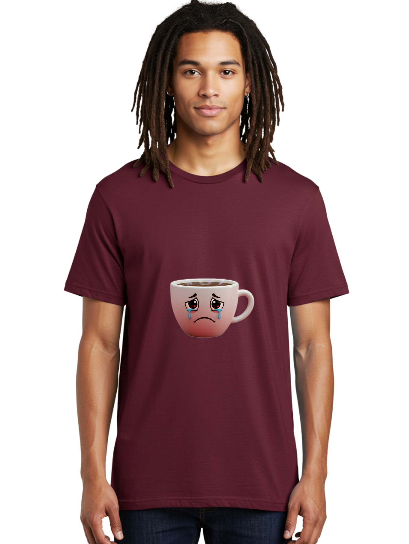 Crying-Coffee-Cup-1 Men'S Graphic Tee, 100% Cotton, Comfortable Casual Summer Wear, Machine Washable, Coffee Cup With Sad Face, Crying Eyes, Frowning Expression, Emotional Coffee, Coffee Lover Emotions, Sad Coffee Moment, Coffee Cup Feelings Bae421