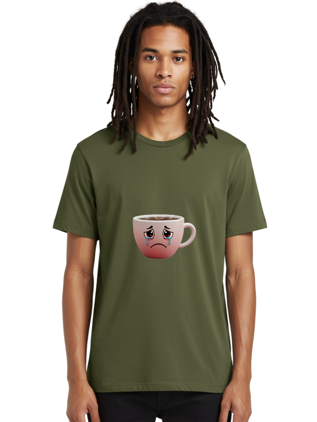 Crying-Coffee-Cup-1 Men'S Graphic Tee, 100% Cotton, Comfortable Casual Summer Wear, Machine Washable, Coffee Cup With Sad Face, Crying Eyes, Frowning Expression, Emotional Coffee, Coffee Lover Emotions, Sad Coffee Moment, Coffee Cup Feelings Bae421