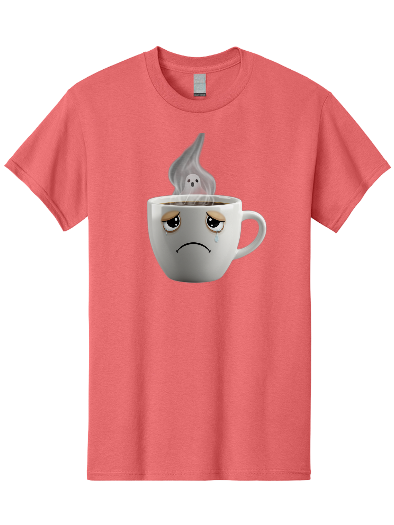 Crying-Coffee-Cup Men'S Graphic Tee, 100% Cotton, Comfortable Casual Summer Wear, Machine Washable, Sad Face Coffee Cup, Steaming Hot Coffee, Ghostly Steam, Coffee Lover, Coffee Culture, Coffee Time, Morning Coffee, Daily Grind Bae422
