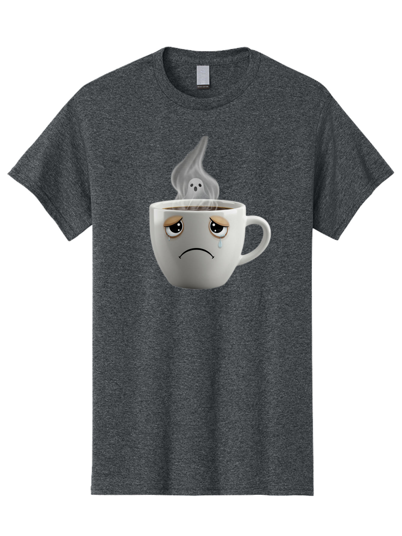 Crying-Coffee-Cup Men'S Graphic Tee, 100% Cotton, Comfortable Casual Summer Wear, Machine Washable, Sad Face Coffee Cup, Steaming Hot Coffee, Ghostly Steam, Coffee Lover, Coffee Culture, Coffee Time, Morning Coffee, Daily Grind Bae422