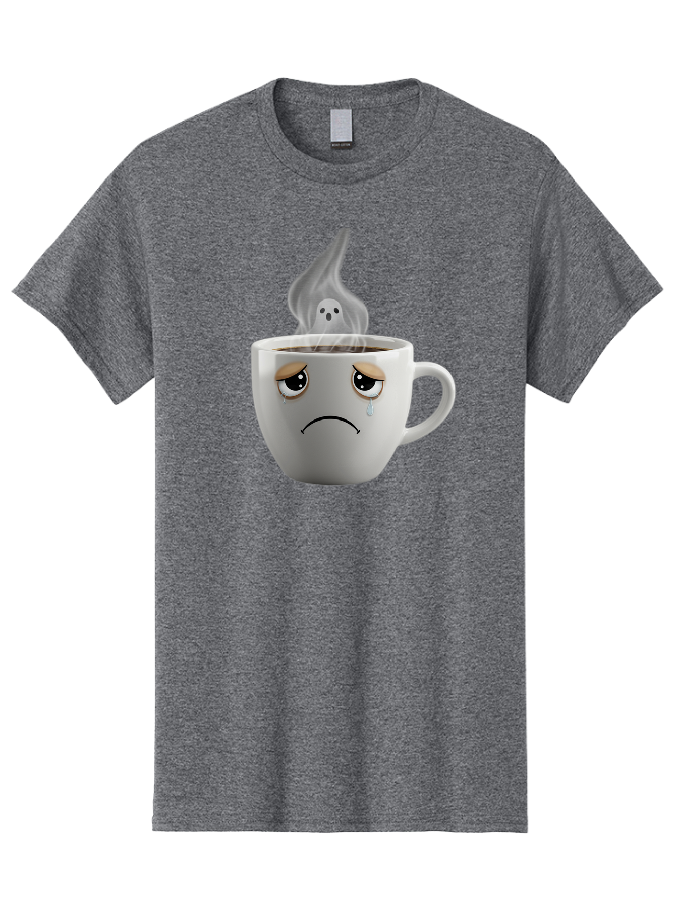 Crying-Coffee-Cup Men'S Graphic Tee, 100% Cotton, Comfortable Casual Summer Wear, Machine Washable, Sad Face Coffee Cup, Steaming Hot Coffee, Ghostly Steam, Coffee Lover, Coffee Culture, Coffee Time, Morning Coffee, Daily Grind Bae422
