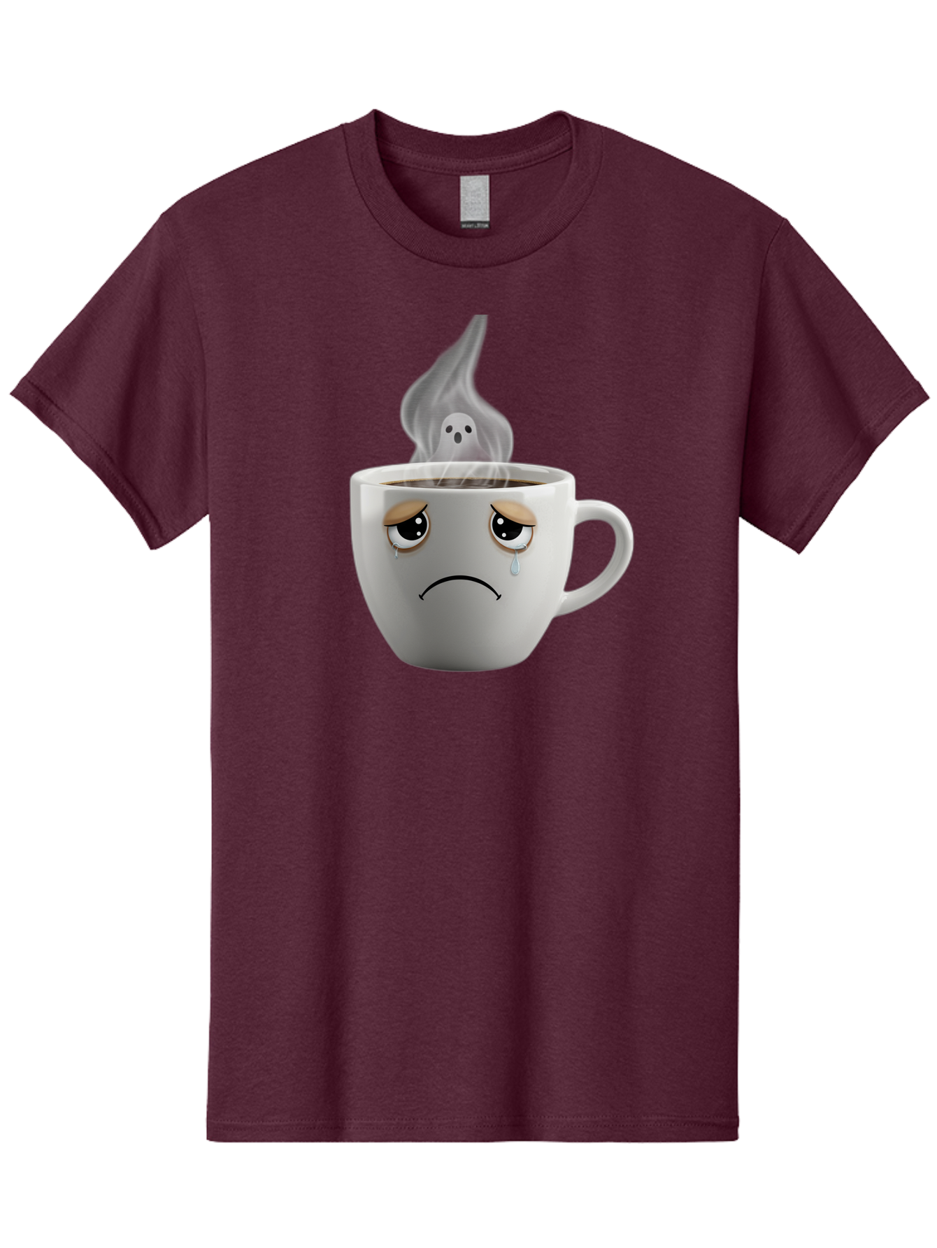 Crying-Coffee-Cup Men'S Graphic Tee, 100% Cotton, Comfortable Casual Summer Wear, Machine Washable, Sad Face Coffee Cup, Steaming Hot Coffee, Ghostly Steam, Coffee Lover, Coffee Culture, Coffee Time, Morning Coffee, Daily Grind Bae422