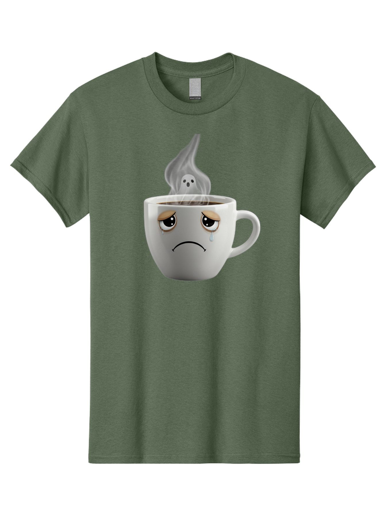 Crying-Coffee-Cup Men'S Graphic Tee, 100% Cotton, Comfortable Casual Summer Wear, Machine Washable, Sad Face Coffee Cup, Steaming Hot Coffee, Ghostly Steam, Coffee Lover, Coffee Culture, Coffee Time, Morning Coffee, Daily Grind Bae422