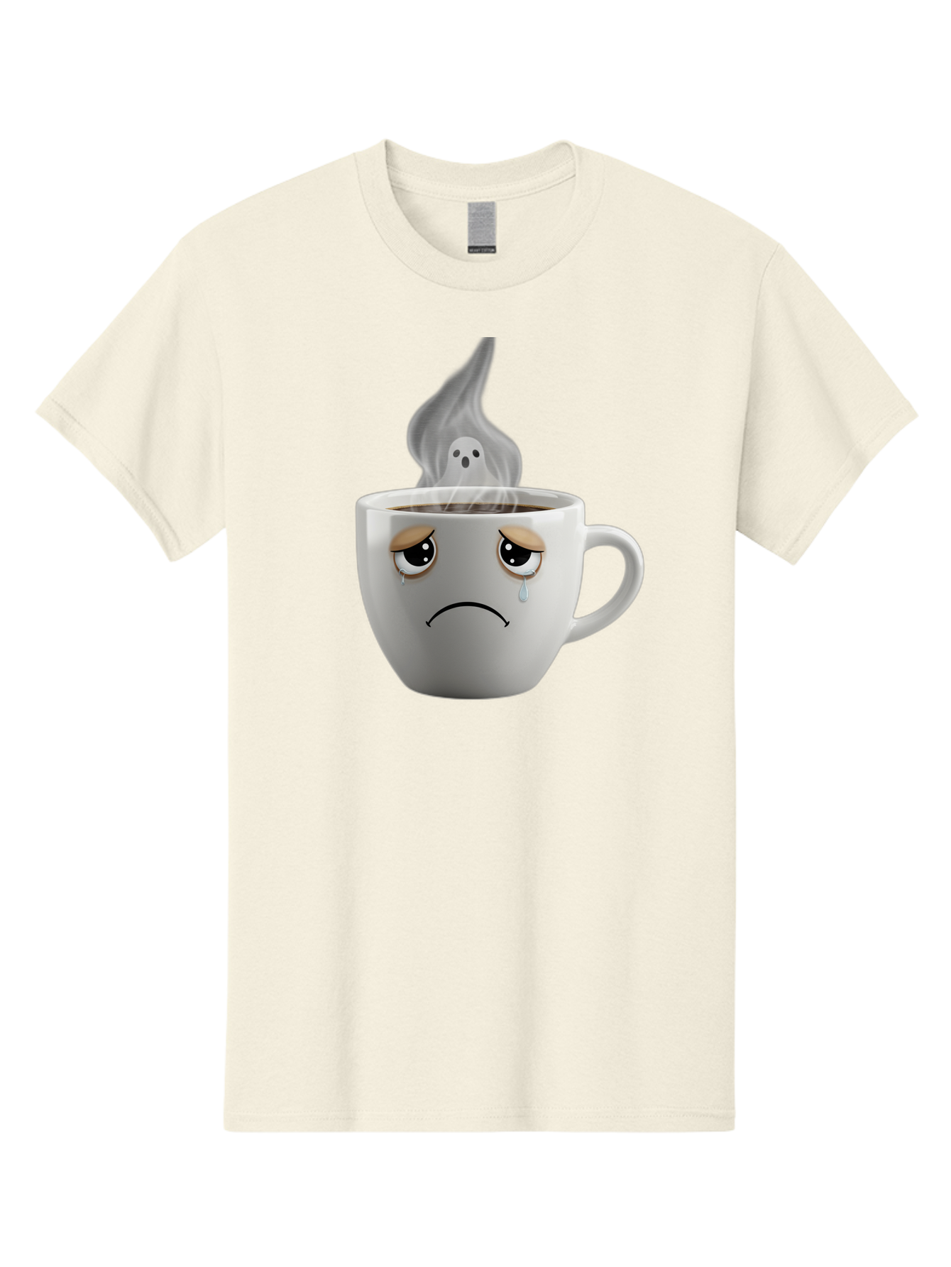 Crying-Coffee-Cup Men'S Graphic Tee, 100% Cotton, Comfortable Casual Summer Wear, Machine Washable, Sad Face Coffee Cup, Steaming Hot Coffee, Ghostly Steam, Coffee Lover, Coffee Culture, Coffee Time, Morning Coffee, Daily Grind Bae422