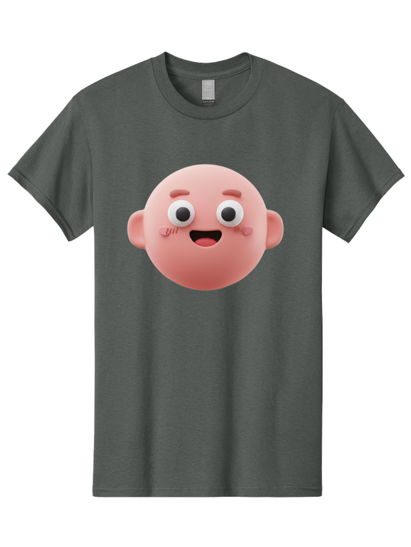 Cute-3D-Emoji-Face Men'S Graphic Tee, 100% Cotton, Comfortable Casual Summer Wear, Machine Washable, Smiling Face, Cartoon Character, Pink Hue, Cheerful Expression, Wide Eyes, Smiling Mouth, Rosy Cheeks, Cute Emoji, Playful Design, Funny Face Bae423