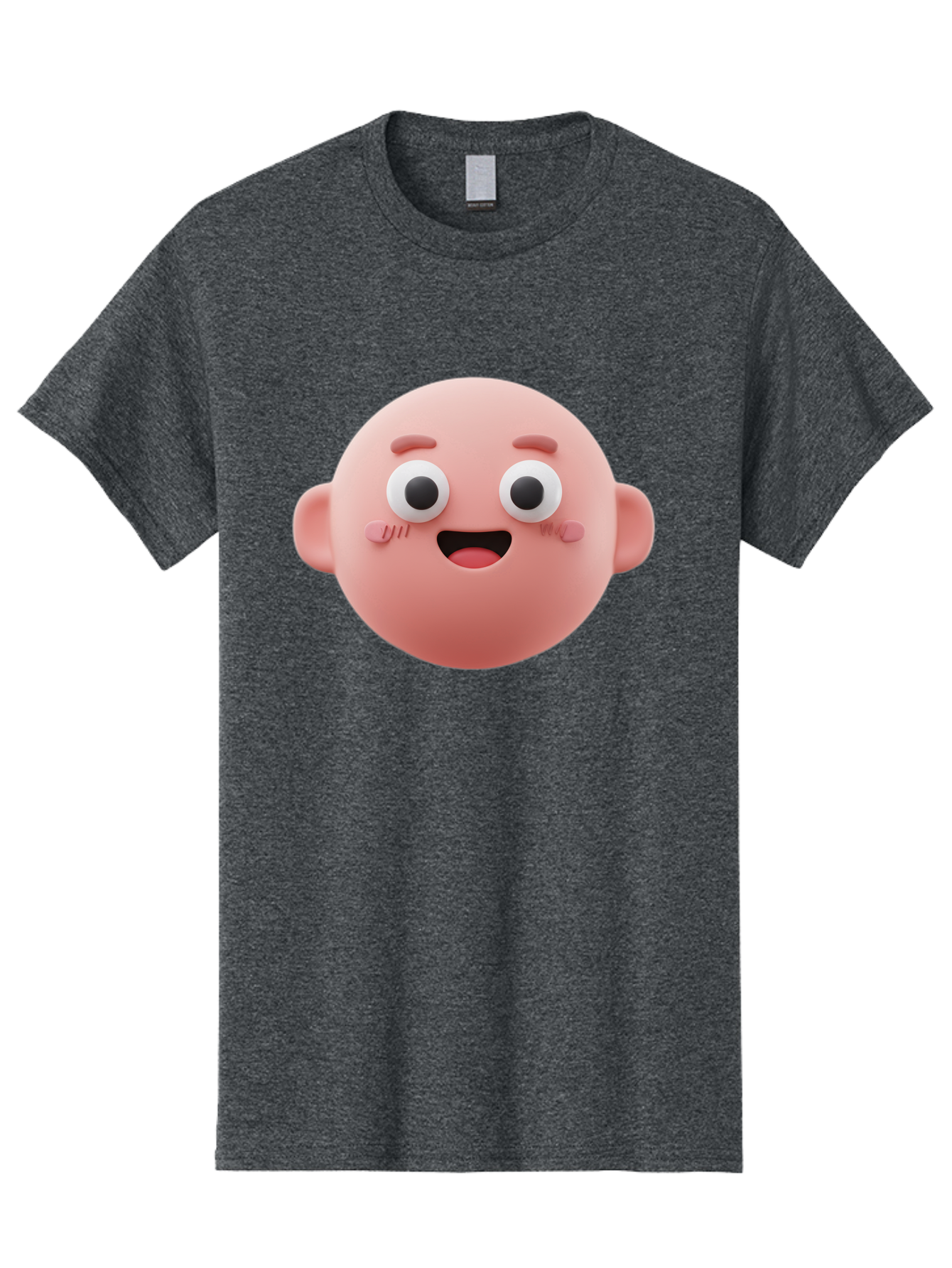 Cute-3D-Emoji-Face Men'S Graphic Tee, 100% Cotton, Comfortable Casual Summer Wear, Machine Washable, Smiling Face, Cartoon Character, Pink Hue, Cheerful Expression, Wide Eyes, Smiling Mouth, Rosy Cheeks, Cute Emoji, Playful Design, Funny Face Bae423