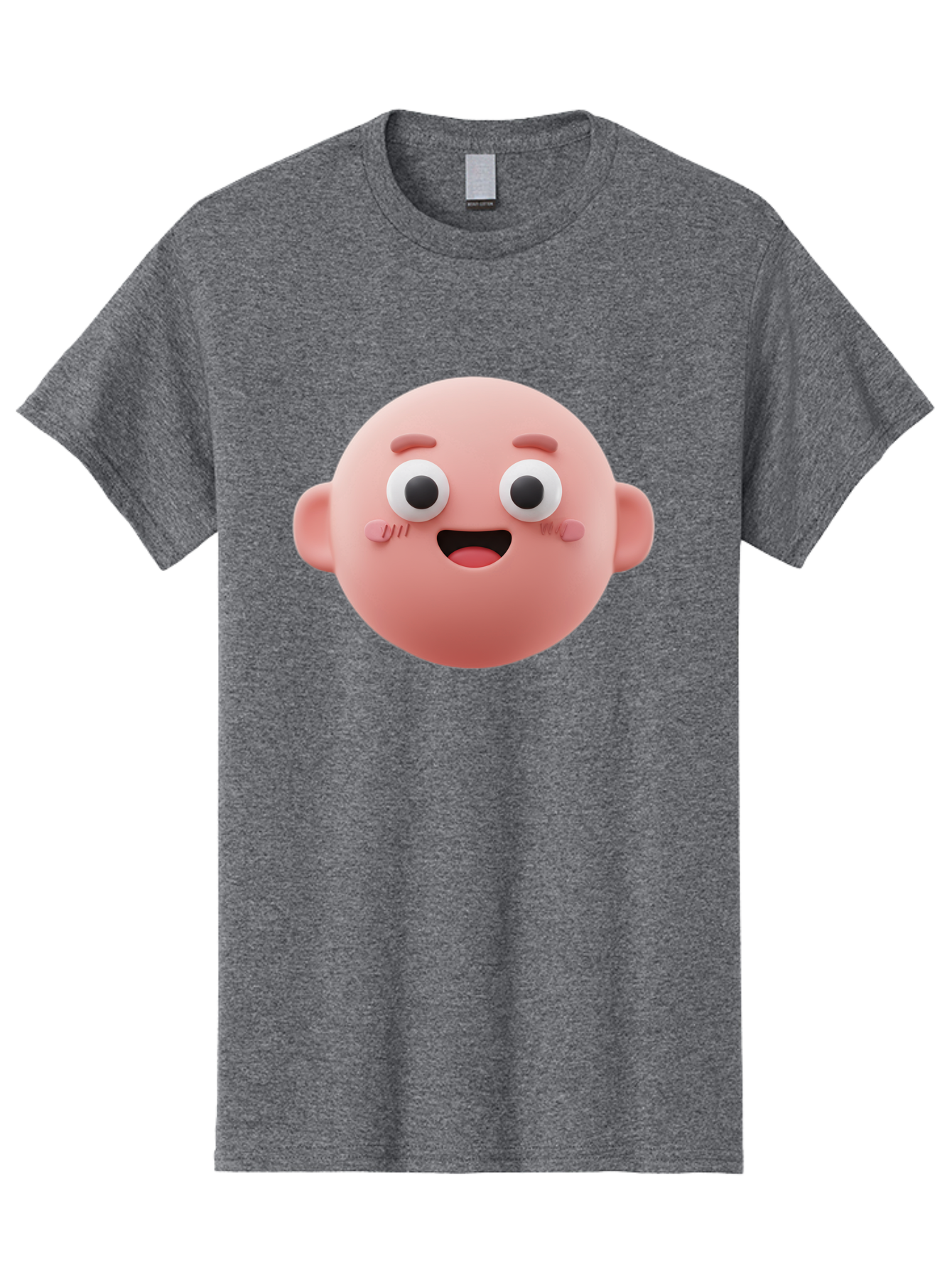 Cute-3D-Emoji-Face Men'S Graphic Tee, 100% Cotton, Comfortable Casual Summer Wear, Machine Washable, Smiling Face, Cartoon Character, Pink Hue, Cheerful Expression, Wide Eyes, Smiling Mouth, Rosy Cheeks, Cute Emoji, Playful Design, Funny Face Bae423