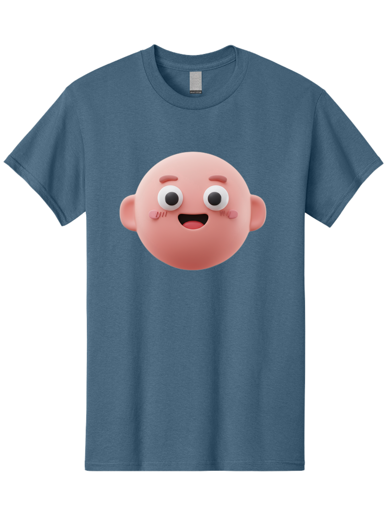 Cute-3D-Emoji-Face Men'S Graphic Tee, 100% Cotton, Comfortable Casual Summer Wear, Machine Washable, Smiling Face, Cartoon Character, Pink Hue, Cheerful Expression, Wide Eyes, Smiling Mouth, Rosy Cheeks, Cute Emoji, Playful Design, Funny Face Bae423