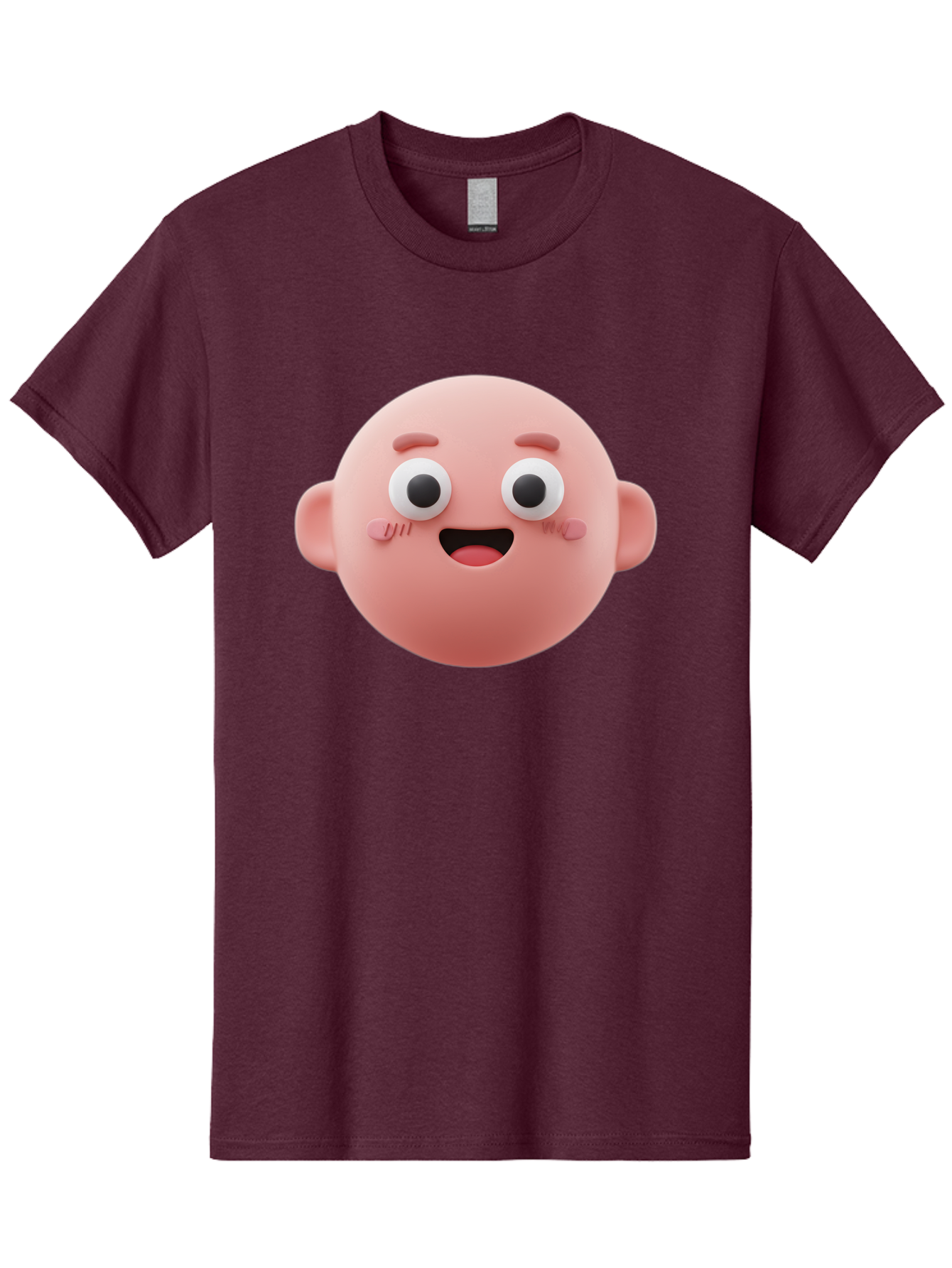 Cute-3D-Emoji-Face Men'S Graphic Tee, 100% Cotton, Comfortable Casual Summer Wear, Machine Washable, Smiling Face, Cartoon Character, Pink Hue, Cheerful Expression, Wide Eyes, Smiling Mouth, Rosy Cheeks, Cute Emoji, Playful Design, Funny Face Bae423