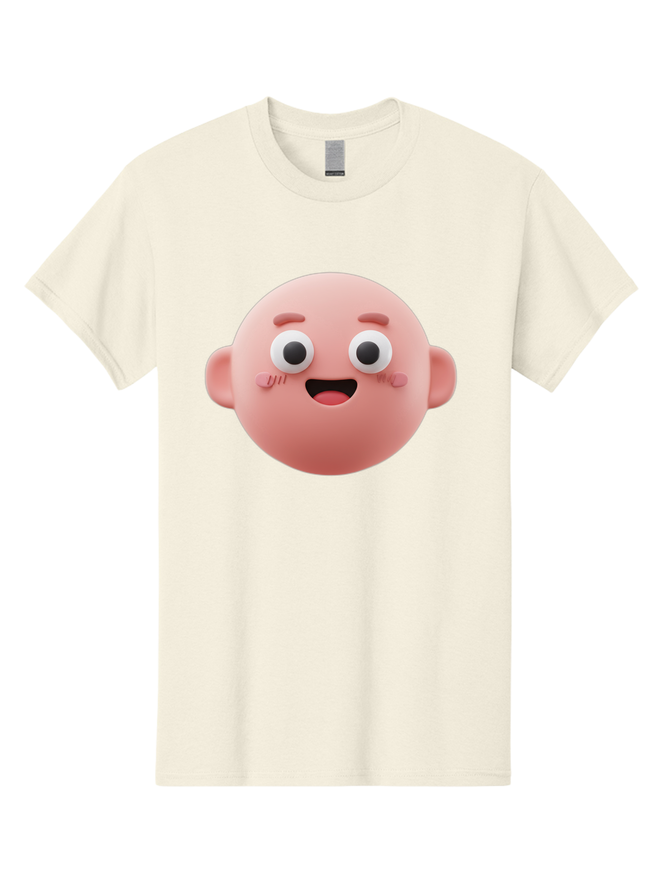 Cute-3D-Emoji-Face Men'S Graphic Tee, 100% Cotton, Comfortable Casual Summer Wear, Machine Washable, Smiling Face, Cartoon Character, Pink Hue, Cheerful Expression, Wide Eyes, Smiling Mouth, Rosy Cheeks, Cute Emoji, Playful Design, Funny Face Bae423