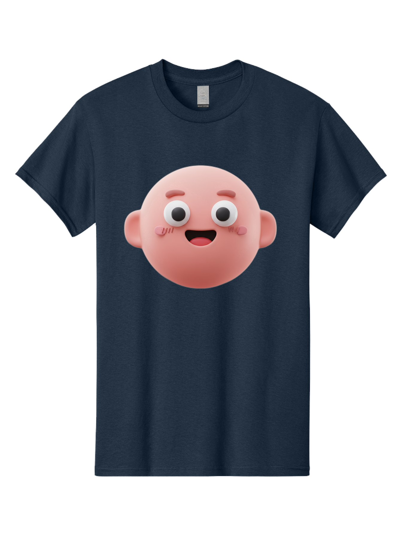 Cute-3D-Emoji-Face Men'S Graphic Tee, 100% Cotton, Comfortable Casual Summer Wear, Machine Washable, Smiling Face, Cartoon Character, Pink Hue, Cheerful Expression, Wide Eyes, Smiling Mouth, Rosy Cheeks, Cute Emoji, Playful Design, Funny Face Bae423