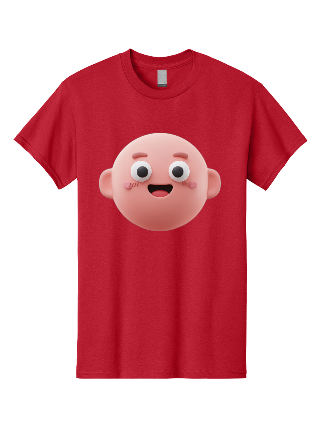 Cute-3D-Emoji-Face Men'S Graphic Tee, 100% Cotton, Comfortable Casual Summer Wear, Machine Washable, Smiling Face, Cartoon Character, Pink Hue, Cheerful Expression, Wide Eyes, Smiling Mouth, Rosy Cheeks, Cute Emoji, Playful Design, Funny Face Bae423