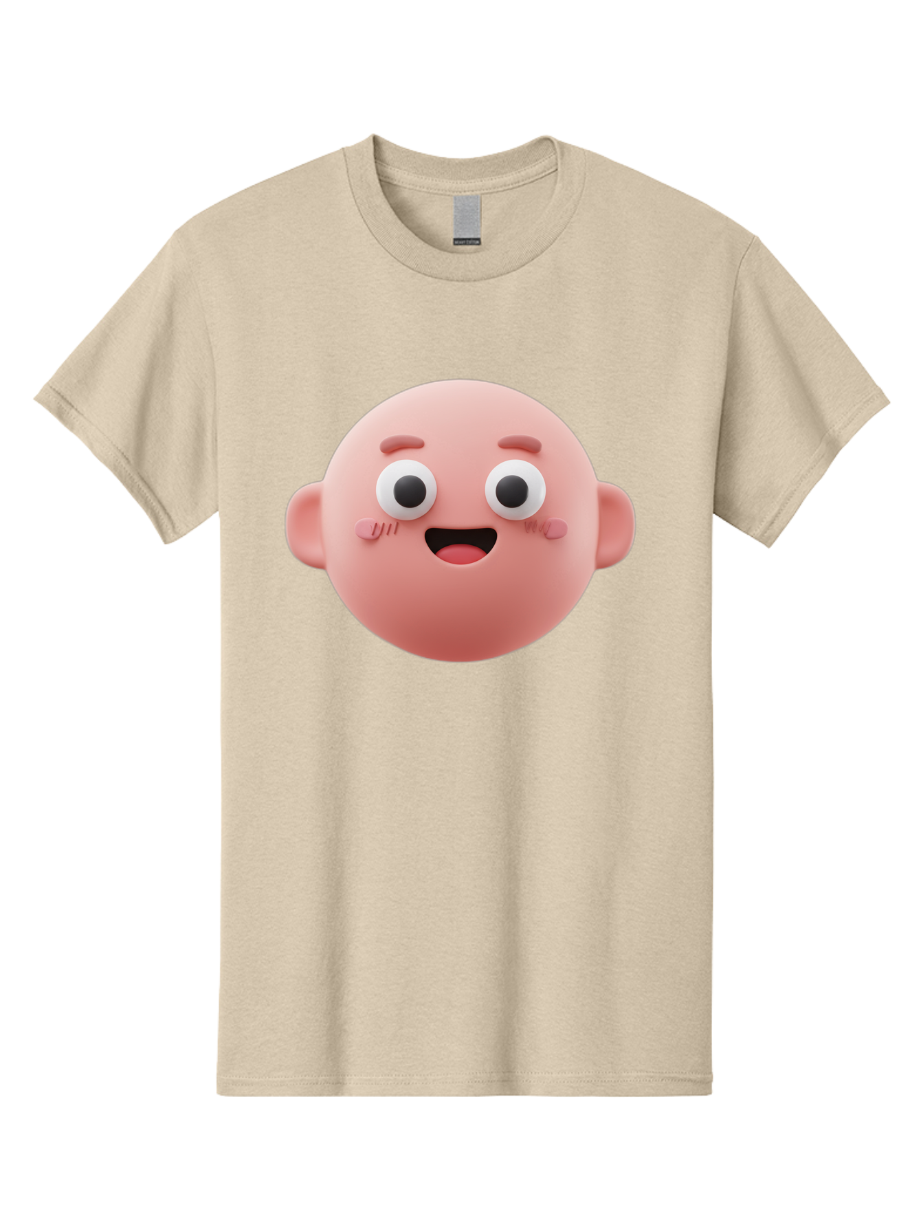 Cute-3D-Emoji-Face Men'S Graphic Tee, 100% Cotton, Comfortable Casual Summer Wear, Machine Washable, Smiling Face, Cartoon Character, Pink Hue, Cheerful Expression, Wide Eyes, Smiling Mouth, Rosy Cheeks, Cute Emoji, Playful Design, Funny Face Bae423