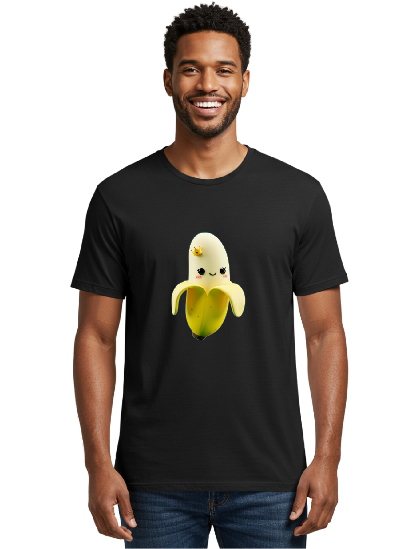 Cute-Banana Men'S Graphic Tee, 100% Cotton, Comfortable Casual Summer Wear, Machine Washable, Cartoon Banana Character, Cute Fruit Design, Banana Prince, Kawaii Fruit, Adorable Banana, Funny Fruit Character, Yellow Fruit, Smiling Banana Bae424
