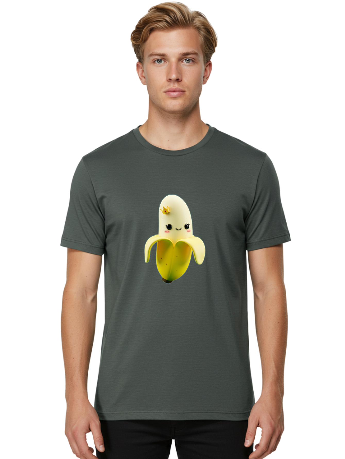 Cute-Banana Men'S Graphic Tee, 100% Cotton, Comfortable Casual Summer Wear, Machine Washable, Cartoon Banana Character, Cute Fruit Design, Banana Prince, Kawaii Fruit, Adorable Banana, Funny Fruit Character, Yellow Fruit, Smiling Banana Bae424