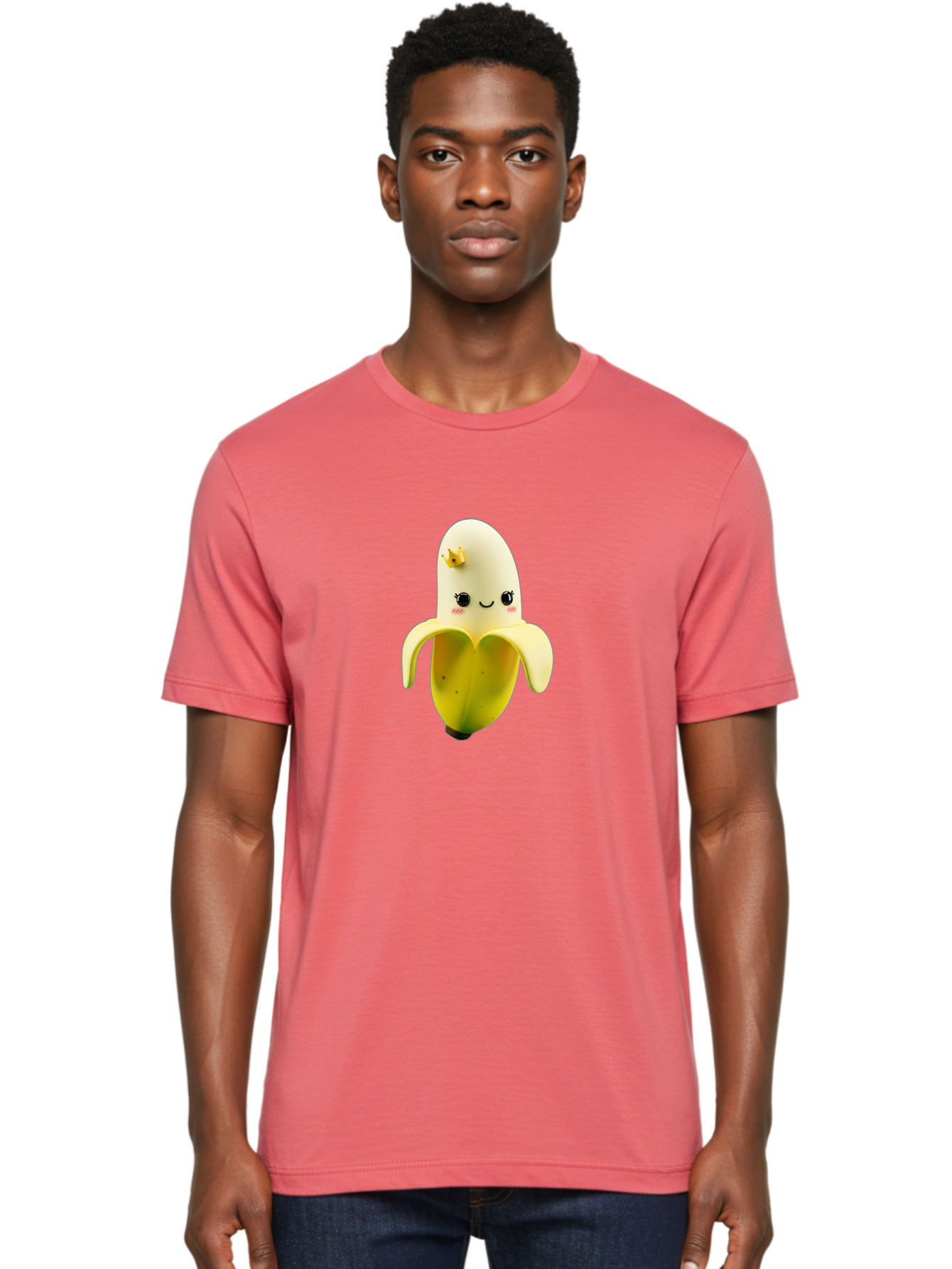 Cute-Banana Men'S Graphic Tee, 100% Cotton, Comfortable Casual Summer Wear, Machine Washable, Cartoon Banana Character, Cute Fruit Design, Banana Prince, Kawaii Fruit, Adorable Banana, Funny Fruit Character, Yellow Fruit, Smiling Banana Bae424