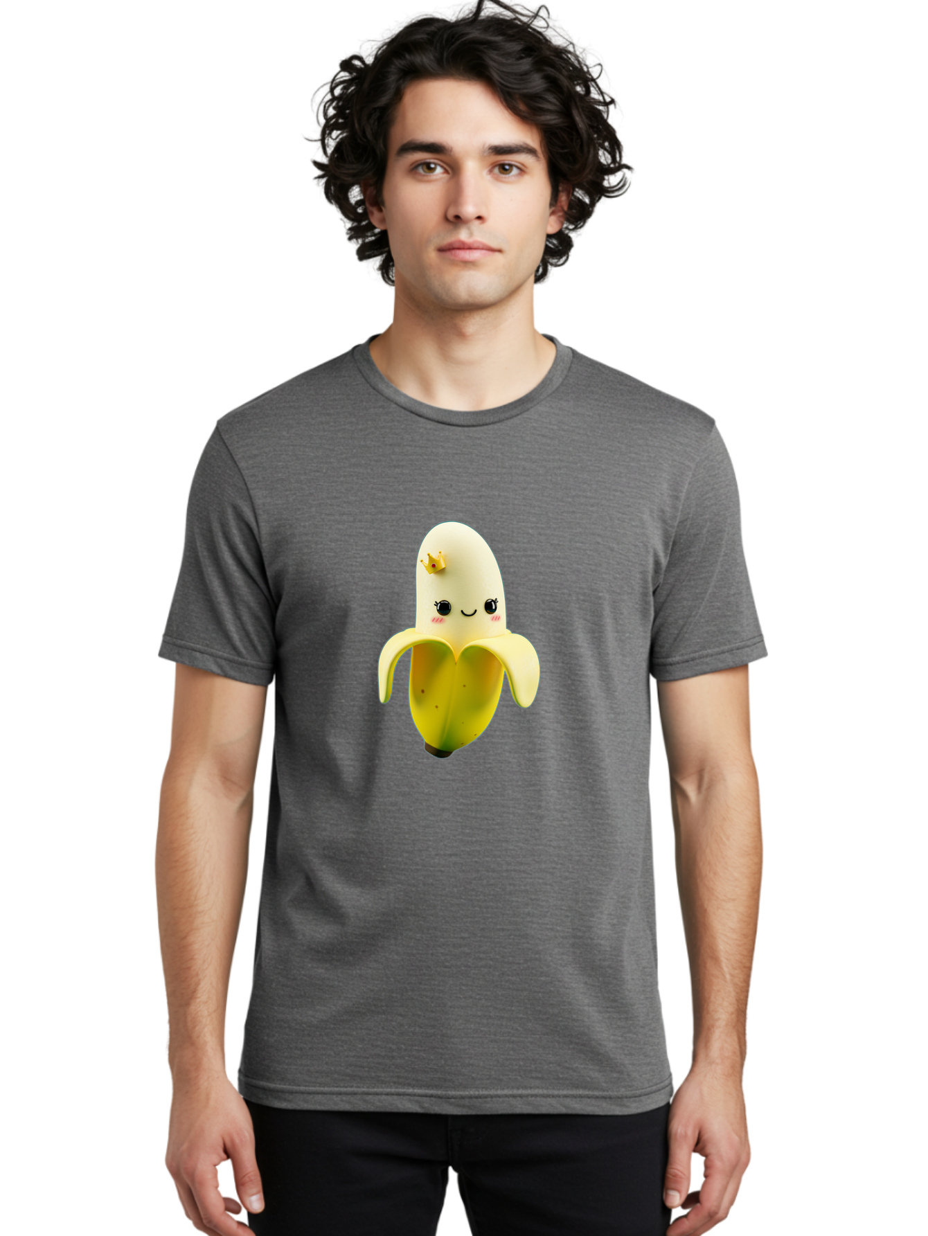 Cute-Banana Men'S Graphic Tee, 100% Cotton, Comfortable Casual Summer Wear, Machine Washable, Cartoon Banana Character, Cute Fruit Design, Banana Prince, Kawaii Fruit, Adorable Banana, Funny Fruit Character, Yellow Fruit, Smiling Banana Bae424