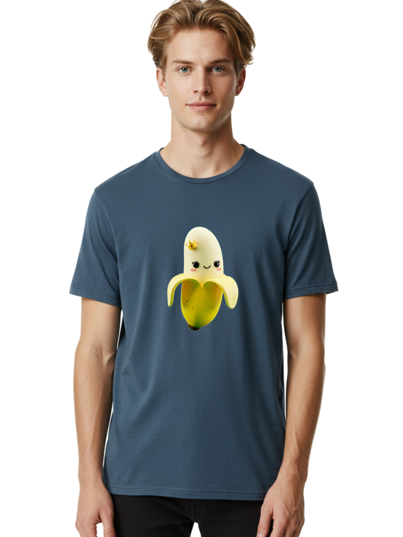 Cute-Banana Men'S Graphic Tee, 100% Cotton, Comfortable Casual Summer Wear, Machine Washable, Cartoon Banana Character, Cute Fruit Design, Banana Prince, Kawaii Fruit, Adorable Banana, Funny Fruit Character, Yellow Fruit, Smiling Banana Bae424