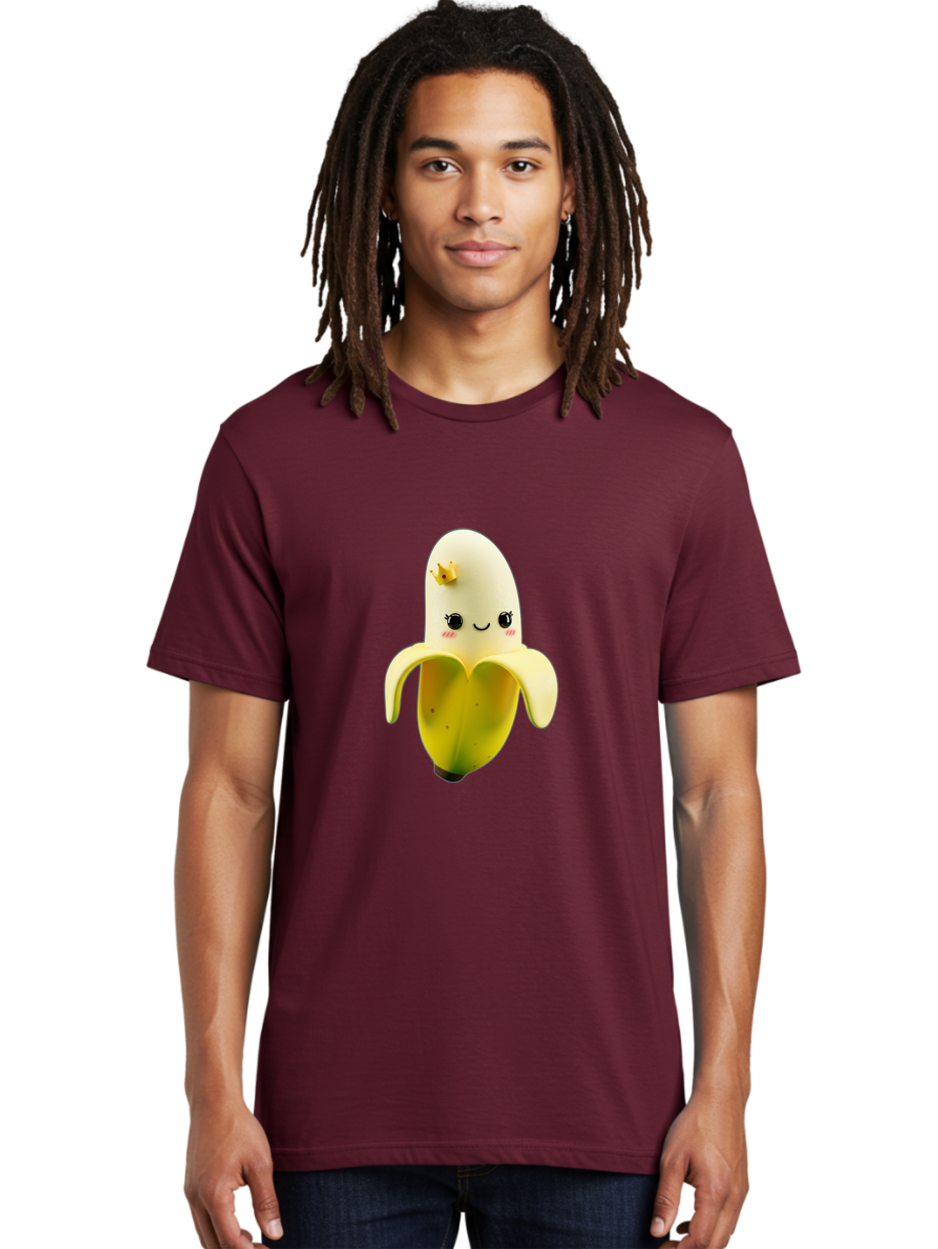 Cute-Banana Men'S Graphic Tee, 100% Cotton, Comfortable Casual Summer Wear, Machine Washable, Cartoon Banana Character, Cute Fruit Design, Banana Prince, Kawaii Fruit, Adorable Banana, Funny Fruit Character, Yellow Fruit, Smiling Banana Bae424