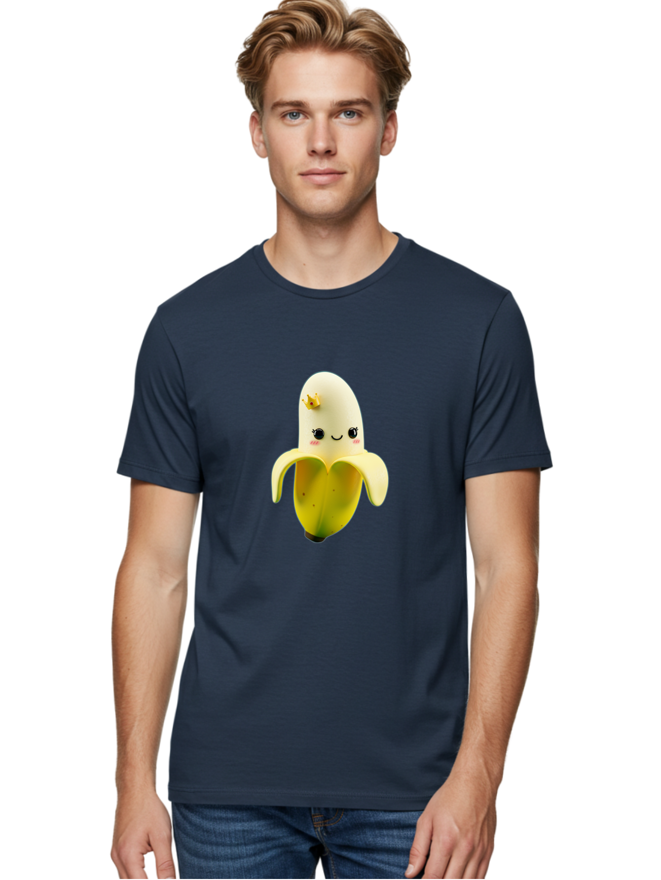Cute-Banana Men'S Graphic Tee, 100% Cotton, Comfortable Casual Summer Wear, Machine Washable, Cartoon Banana Character, Cute Fruit Design, Banana Prince, Kawaii Fruit, Adorable Banana, Funny Fruit Character, Yellow Fruit, Smiling Banana Bae424
