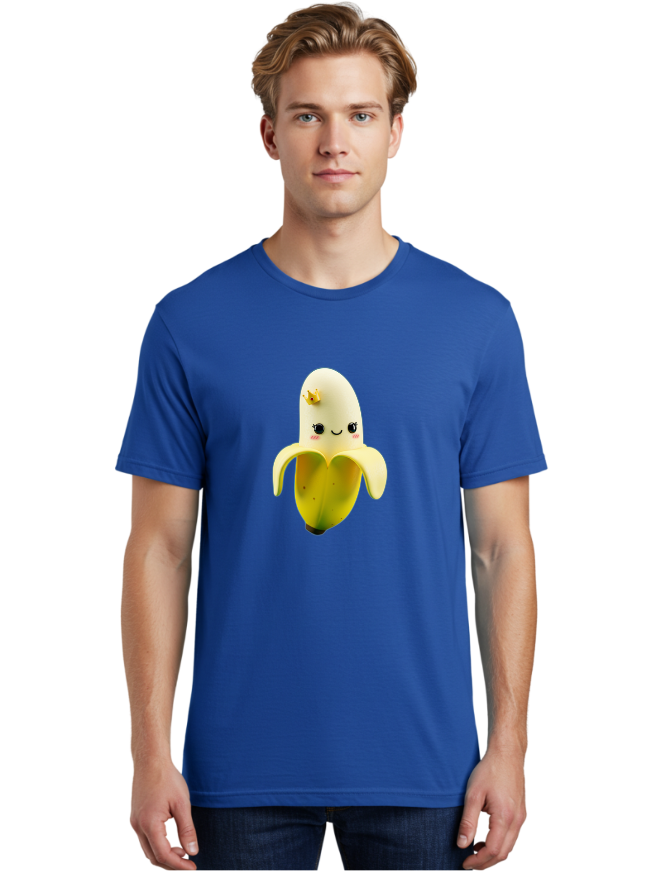 Cute-Banana Men'S Graphic Tee, 100% Cotton, Comfortable Casual Summer Wear, Machine Washable, Cartoon Banana Character, Cute Fruit Design, Banana Prince, Kawaii Fruit, Adorable Banana, Funny Fruit Character, Yellow Fruit, Smiling Banana Bae424