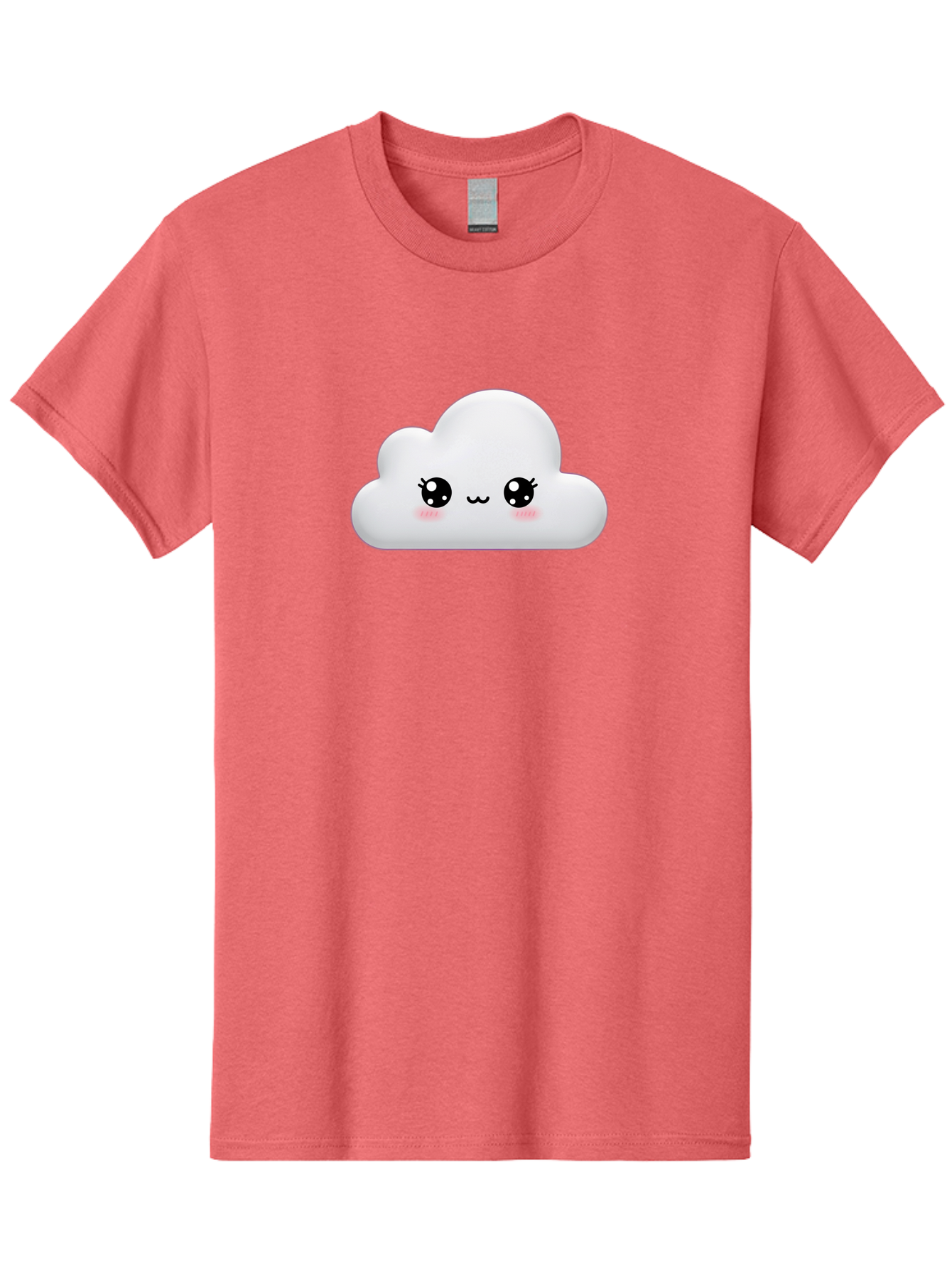 Cute-Cloud-1 Men'S Graphic Tee, 100% Cotton, Comfortable Casual Summer Wear, Machine Washable, Cartoon Cloud, Cute Character, Kawaii Illustration, Adorable Design, Fluffy Cloud, Smiling Face, Pink Cheeks, Eyelashes, Childlike Charm, Bae425