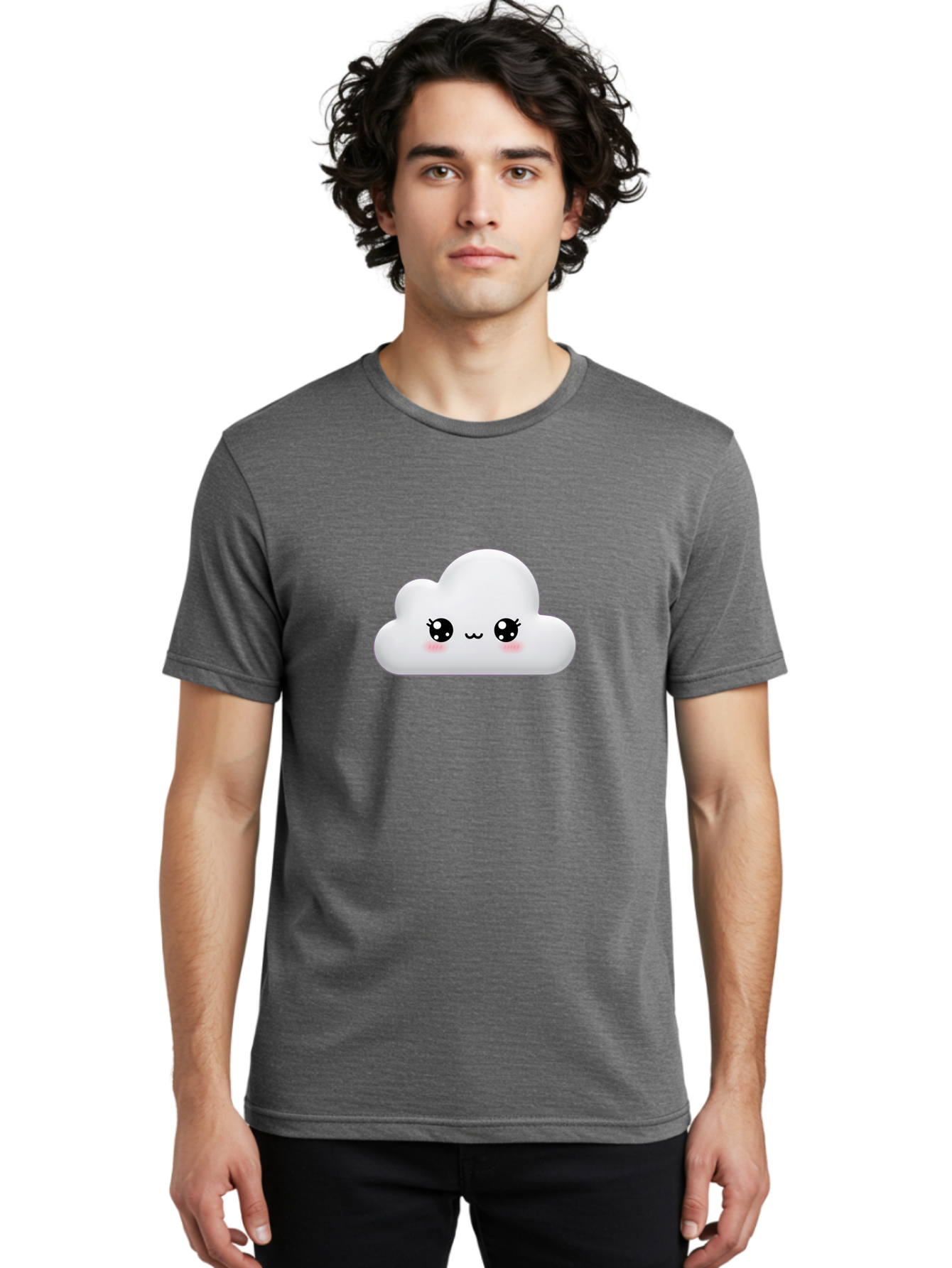 Cute-Cloud-1 Men'S Graphic Tee, 100% Cotton, Comfortable Casual Summer Wear, Machine Washable, Cartoon Cloud, Cute Character, Kawaii Illustration, Adorable Design, Fluffy Cloud, Smiling Face, Pink Cheeks, Eyelashes, Childlike Charm, Bae425