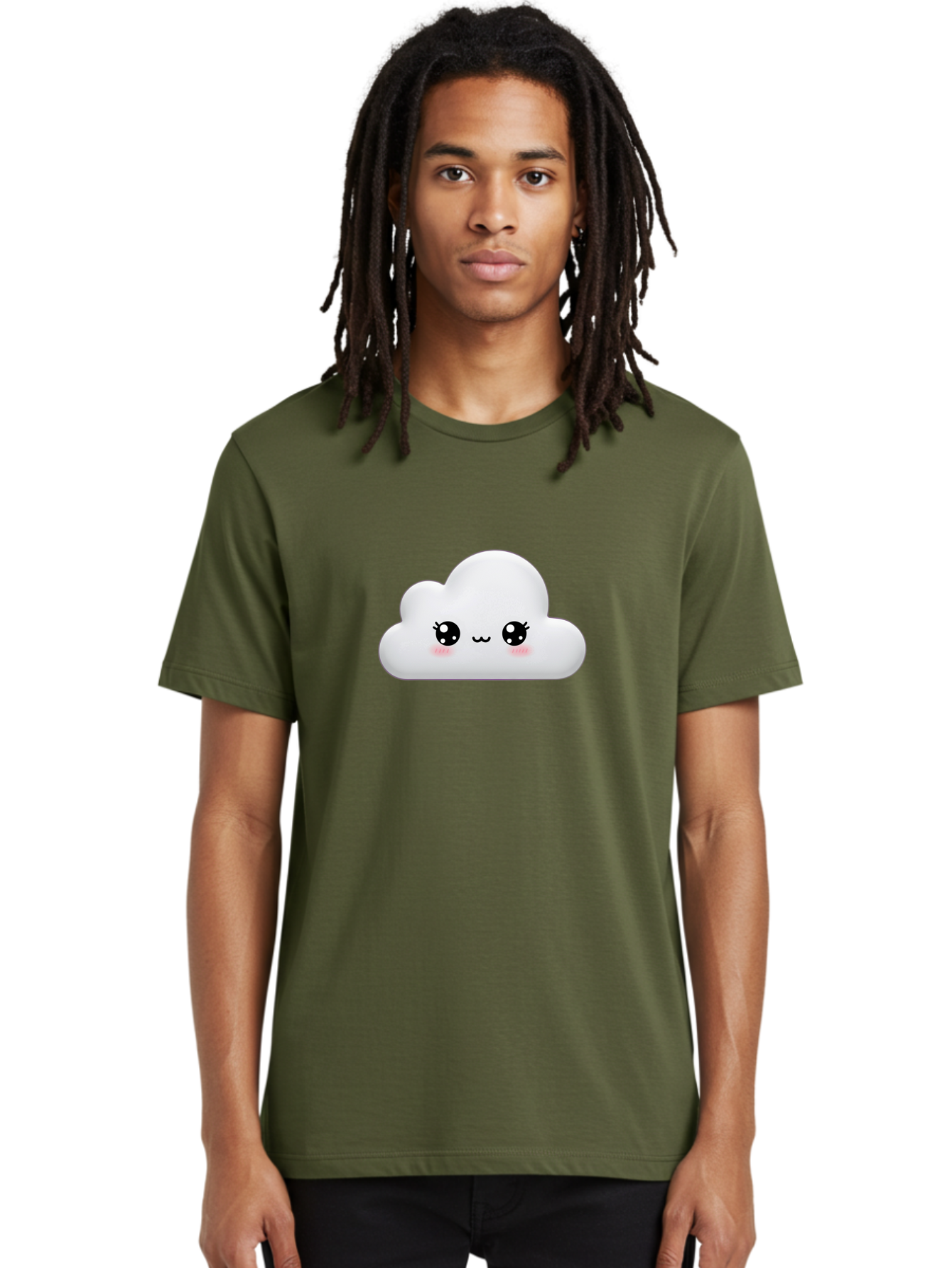 Cute-Cloud-1 Men'S Graphic Tee, 100% Cotton, Comfortable Casual Summer Wear, Machine Washable, Cartoon Cloud, Cute Character, Kawaii Illustration, Adorable Design, Fluffy Cloud, Smiling Face, Pink Cheeks, Eyelashes, Childlike Charm, Bae425