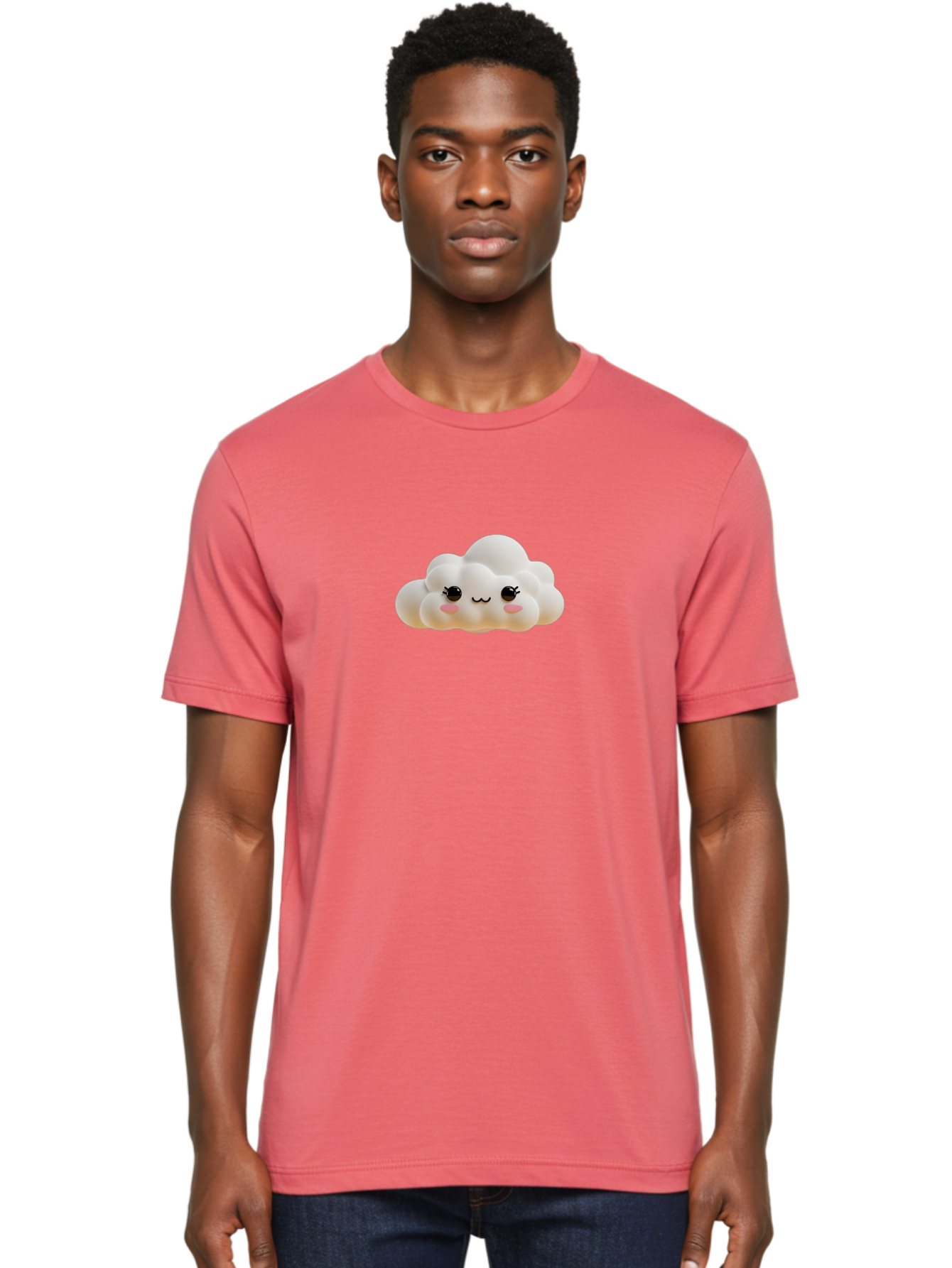 Cute-Cloud-2 Men'S Graphic Tee, 100% Cotton, Comfortable Casual Summer Wear, Machine Washable, Cute Cloud, Kawaii Art, Cartoon Character, Fluffy Cloud, Pastel Colors, Smiling Face, Rosy Cheeks, Eyelashes, Adorable, Whimsical, Fantasy Art, Bae426