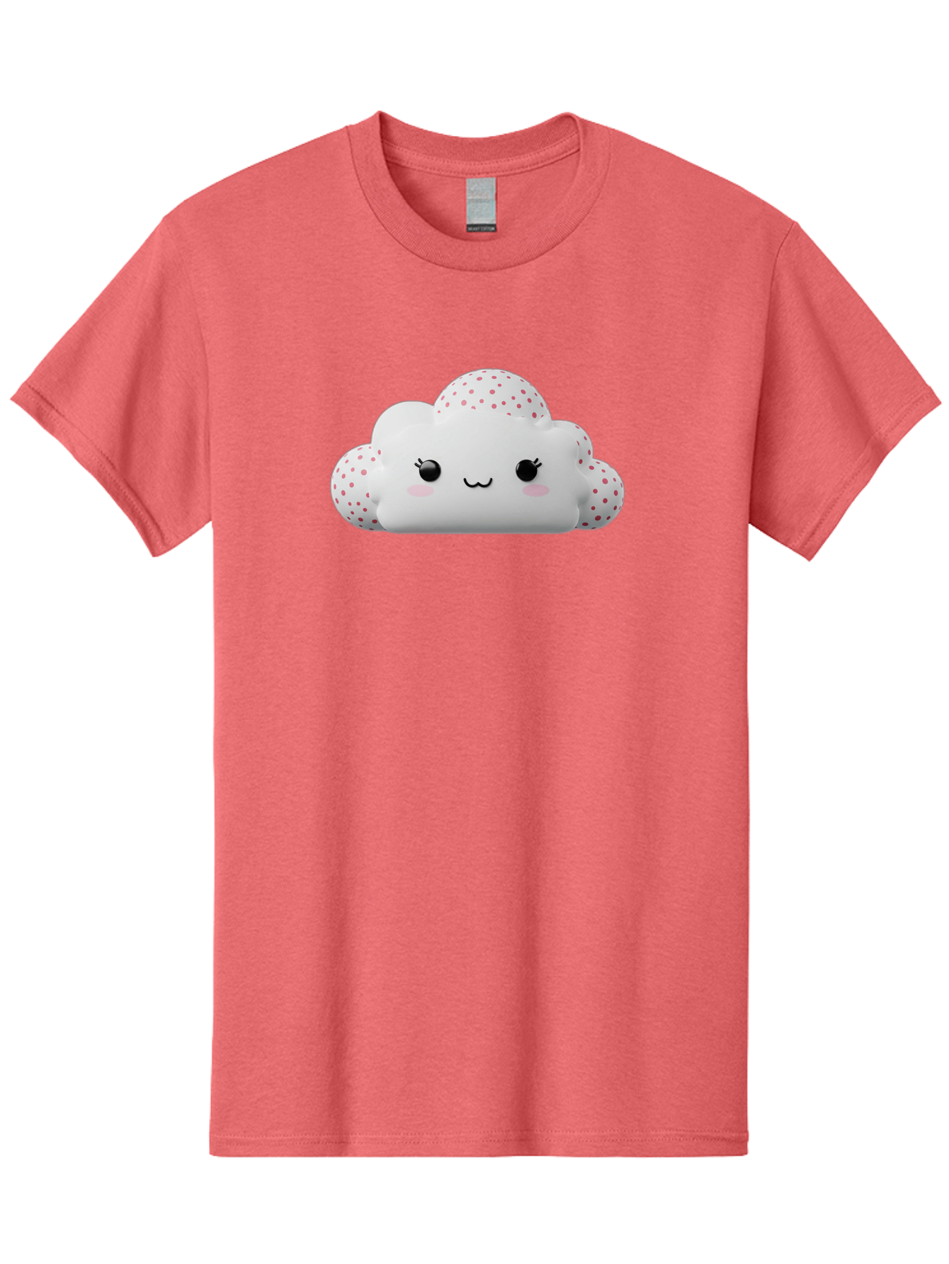 Cute-Cloud-3 Men'S Graphic Tee, 100% Cotton, Comfortable Casual Summer Wear, Machine Washable, Cute Cartoon Cloud, Fluffy White Cloud, Pink Polka Dots, Smiling Face, Black Eyes, Eyelashes, Rosy Cheeks, Kawaii Character, Digital Illustration, Bae427