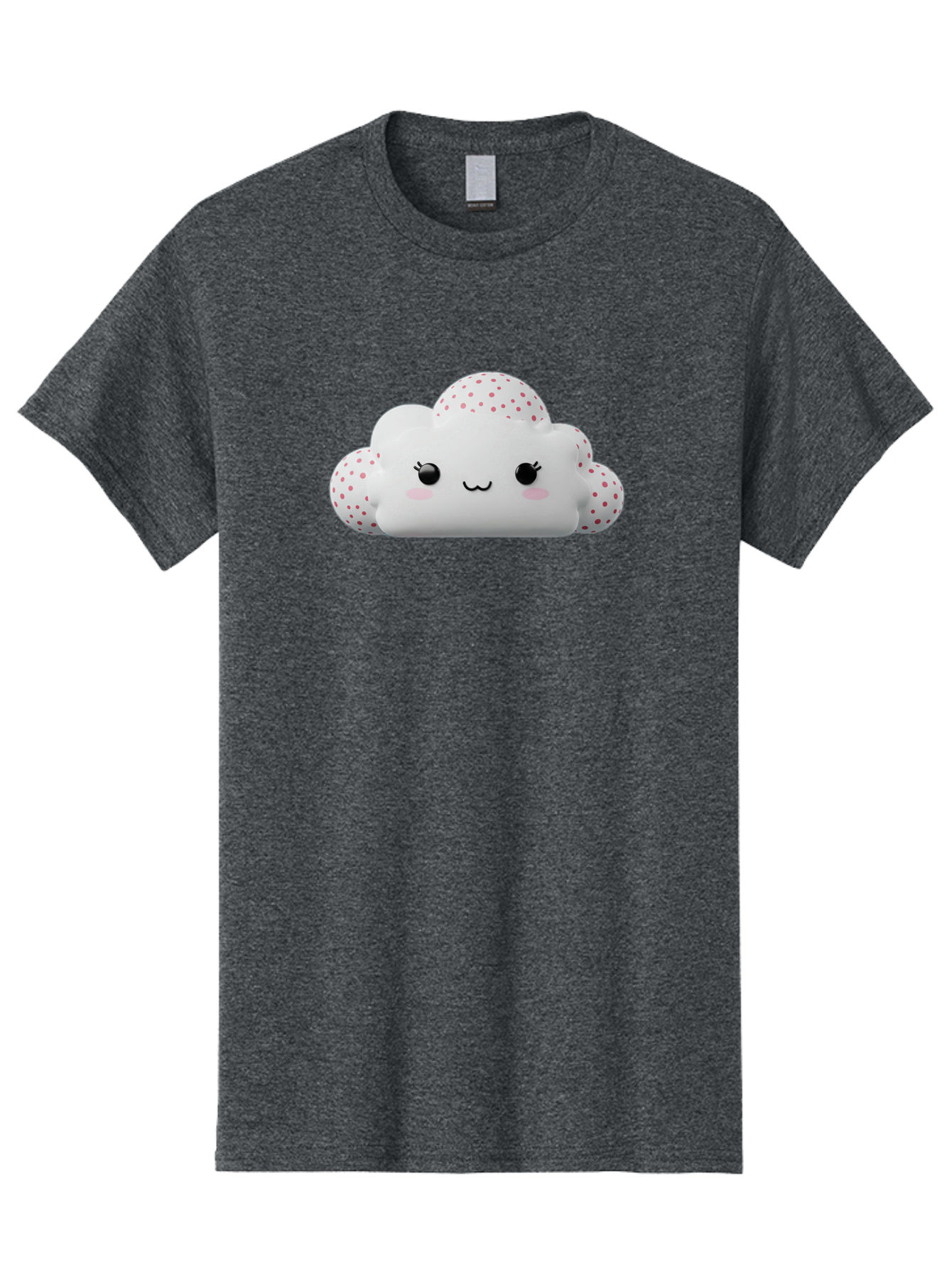 Cute-Cloud-3 Men'S Graphic Tee, 100% Cotton, Comfortable Casual Summer Wear, Machine Washable, Cute Cartoon Cloud, Fluffy White Cloud, Pink Polka Dots, Smiling Face, Black Eyes, Eyelashes, Rosy Cheeks, Kawaii Character, Digital Illustration, Bae427