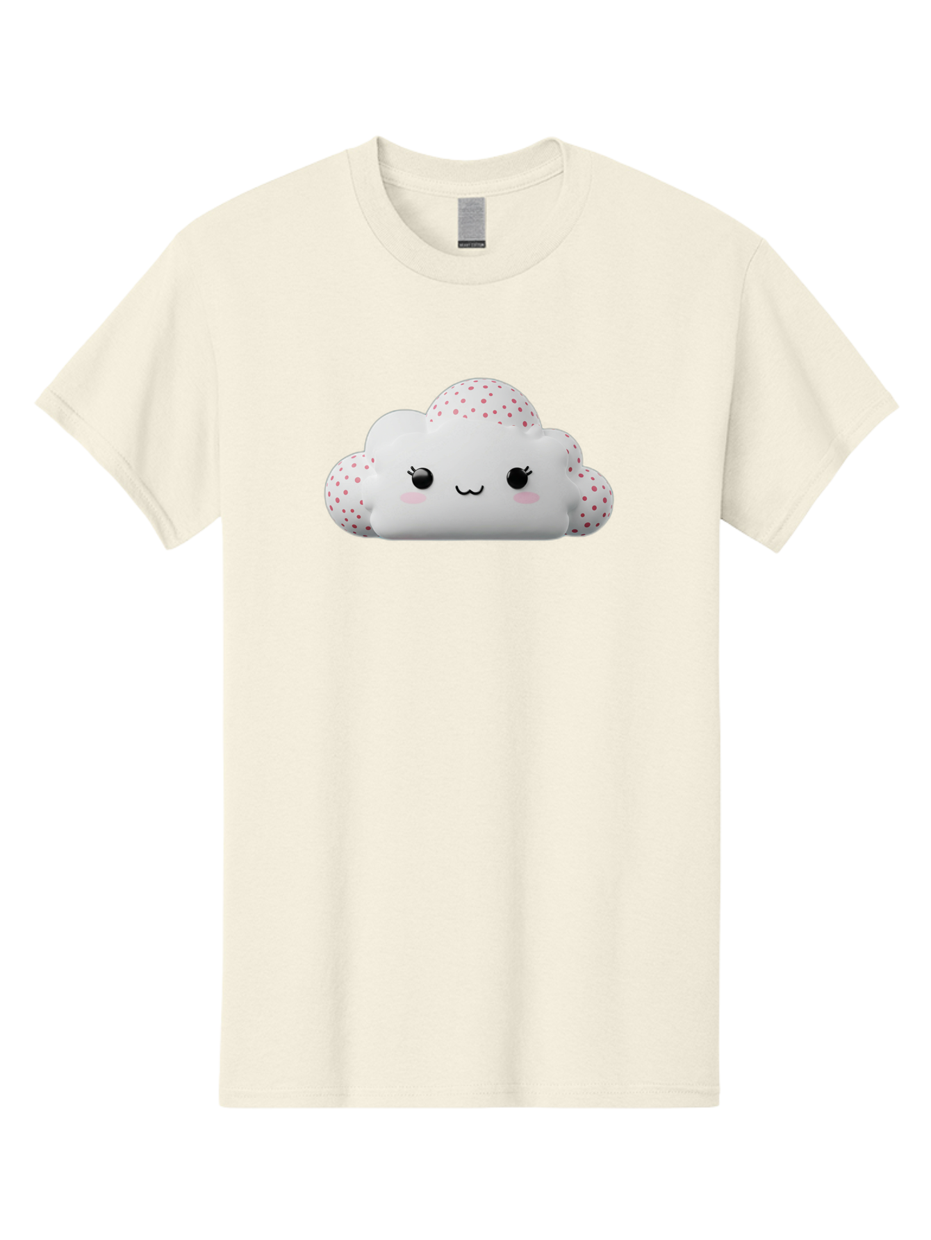 Cute-Cloud-3 Men'S Graphic Tee, 100% Cotton, Comfortable Casual Summer Wear, Machine Washable, Cute Cartoon Cloud, Fluffy White Cloud, Pink Polka Dots, Smiling Face, Black Eyes, Eyelashes, Rosy Cheeks, Kawaii Character, Digital Illustration, Bae427