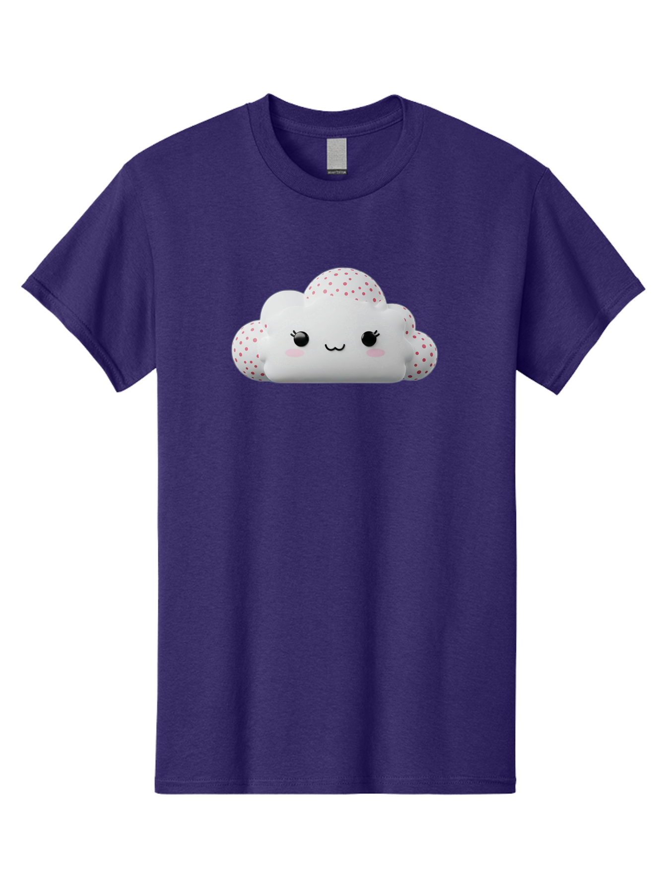 Cute-Cloud-3 Men'S Graphic Tee, 100% Cotton, Comfortable Casual Summer Wear, Machine Washable, Cute Cartoon Cloud, Fluffy White Cloud, Pink Polka Dots, Smiling Face, Black Eyes, Eyelashes, Rosy Cheeks, Kawaii Character, Digital Illustration, Bae427