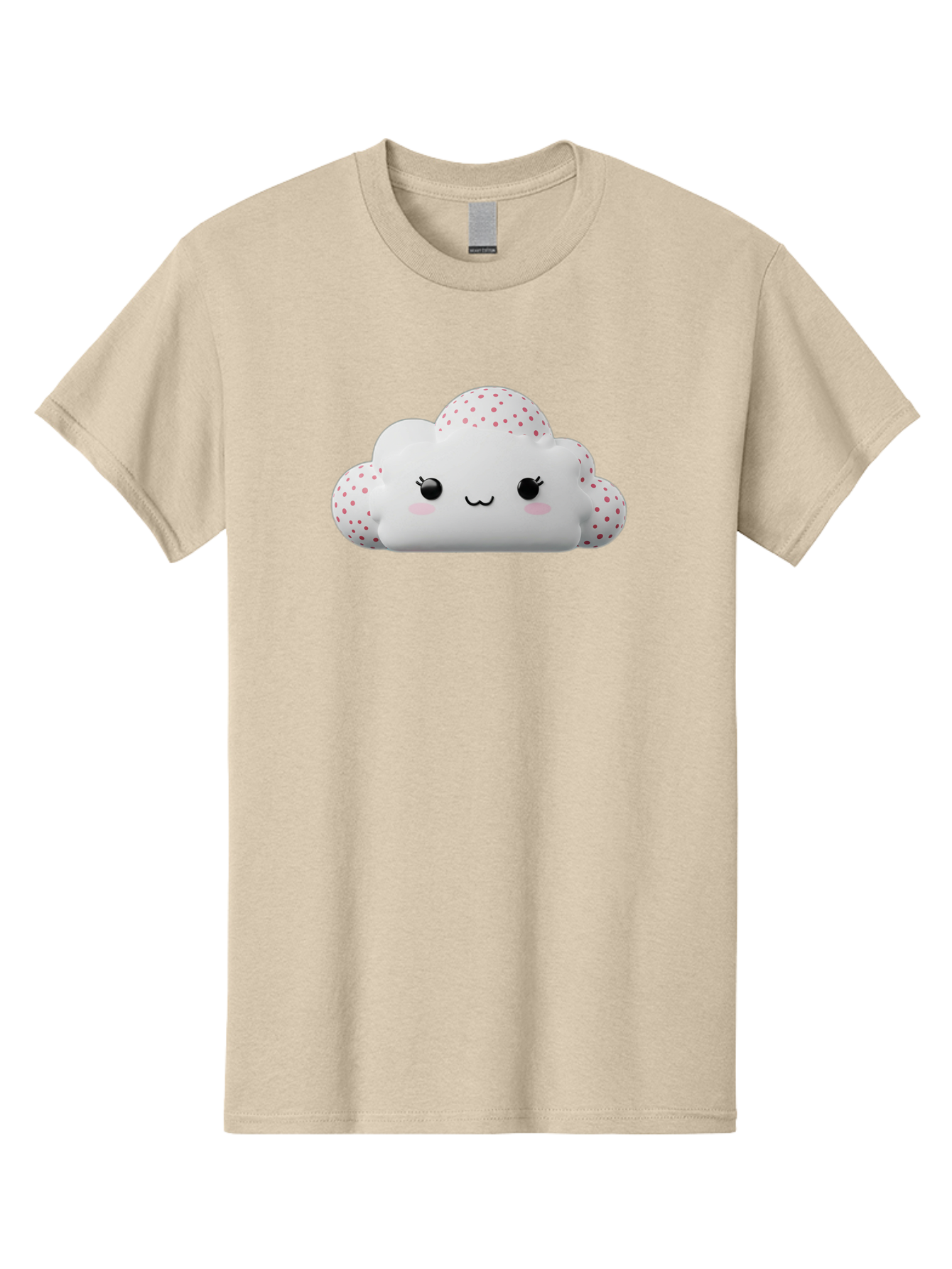 Cute-Cloud-3 Men'S Graphic Tee, 100% Cotton, Comfortable Casual Summer Wear, Machine Washable, Cute Cartoon Cloud, Fluffy White Cloud, Pink Polka Dots, Smiling Face, Black Eyes, Eyelashes, Rosy Cheeks, Kawaii Character, Digital Illustration, Bae427