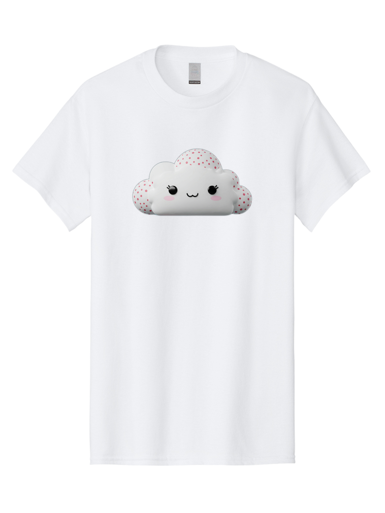 Cute-Cloud-3 Men'S Graphic Tee, 100% Cotton, Comfortable Casual Summer Wear, Machine Washable, Cute Cartoon Cloud, Fluffy White Cloud, Pink Polka Dots, Smiling Face, Black Eyes, Eyelashes, Rosy Cheeks, Kawaii Character, Digital Illustration, Bae427