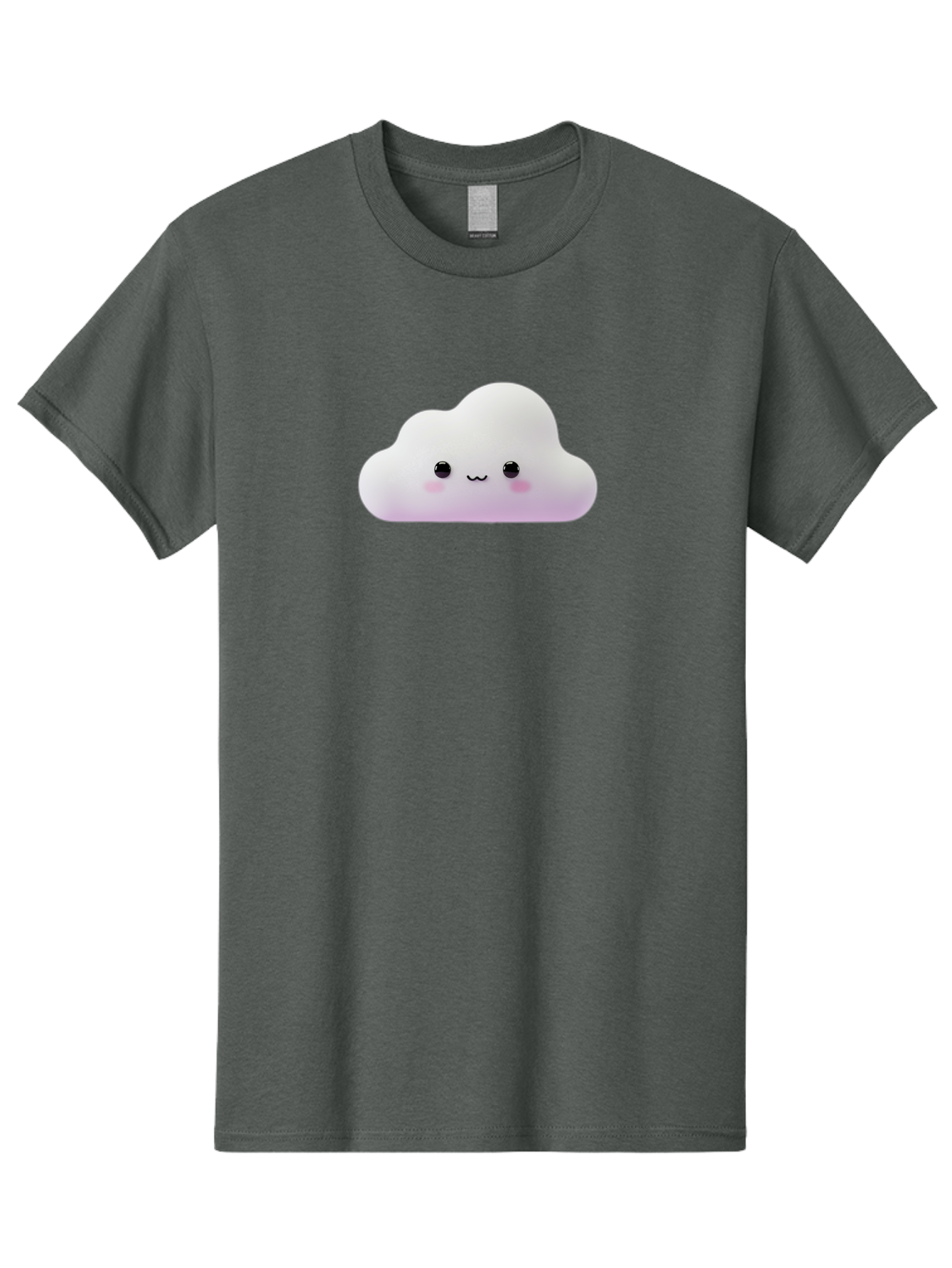 Cute-Cloud Men'S Graphic Tee, 100% Cotton, Comfortable Casual Summer Wear, Machine Washable, Cute Cloud, Smiling Face, Fluffy Cloud, Kawaii Character, Cartoon Cloud, Happy Expression, Soft Pink Cheeks, Black Eyes Bae429