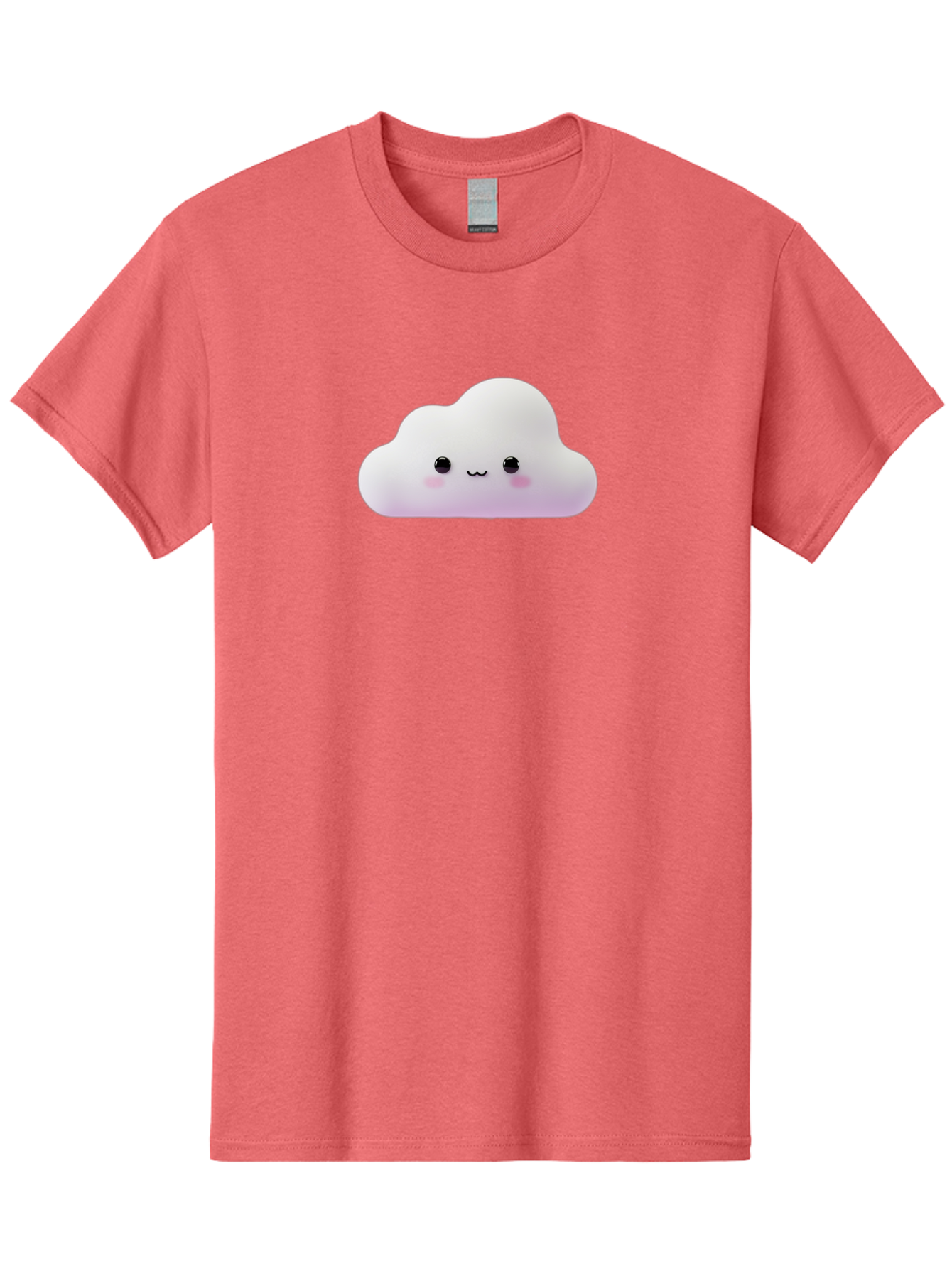 Cute-Cloud Men'S Graphic Tee, 100% Cotton, Comfortable Casual Summer Wear, Machine Washable, Cute Cloud, Smiling Face, Fluffy Cloud, Kawaii Character, Cartoon Cloud, Happy Expression, Soft Pink Cheeks, Black Eyes Bae429