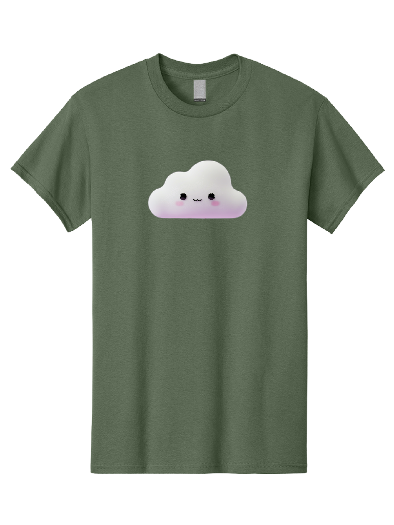 Cute-Cloud Men'S Graphic Tee, 100% Cotton, Comfortable Casual Summer Wear, Machine Washable, Cute Cloud, Smiling Face, Fluffy Cloud, Kawaii Character, Cartoon Cloud, Happy Expression, Soft Pink Cheeks, Black Eyes Bae429
