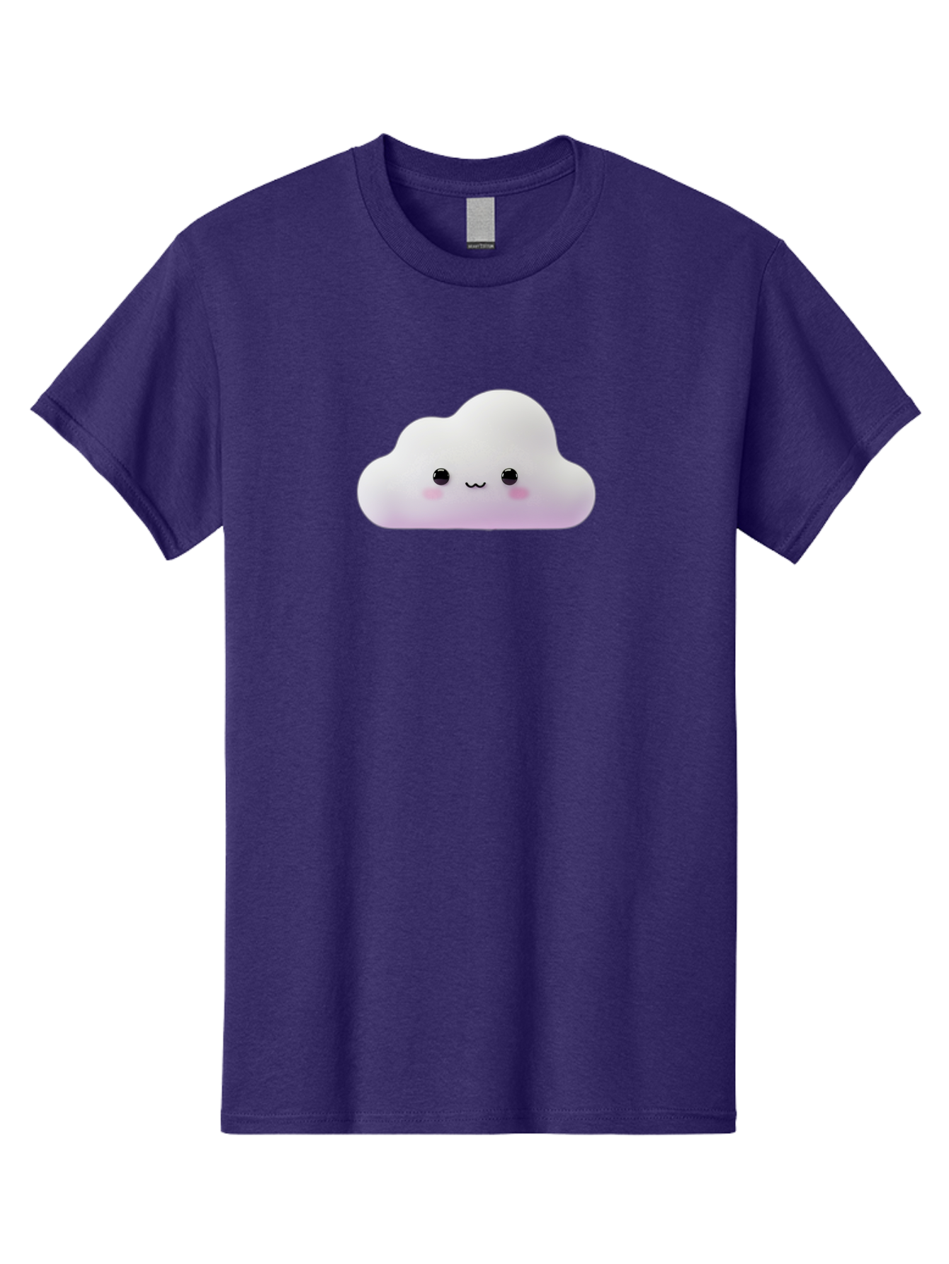 Cute-Cloud Men'S Graphic Tee, 100% Cotton, Comfortable Casual Summer Wear, Machine Washable, Cute Cloud, Smiling Face, Fluffy Cloud, Kawaii Character, Cartoon Cloud, Happy Expression, Soft Pink Cheeks, Black Eyes Bae429