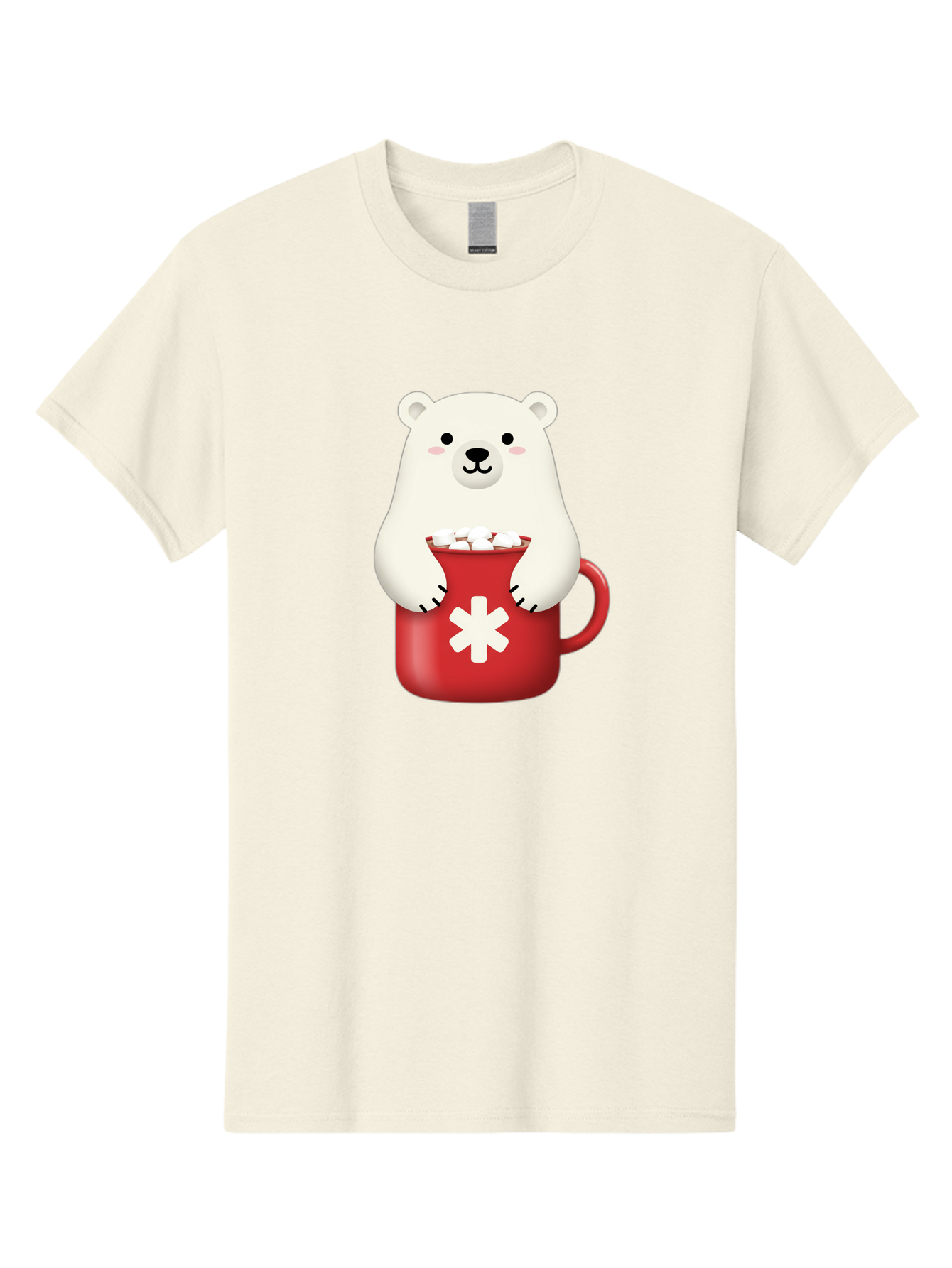 Cute-Panda-In-Cup Men'S Graphic Tee, 100% Cotton, Comfortable Casual Summer Wear, Machine Washable, White Polar Bear, Holding Red Mug, Marshmallows, Cute Cartoon Character, Winter Drink, Hot Chocolate, Medical Symbol Bae430