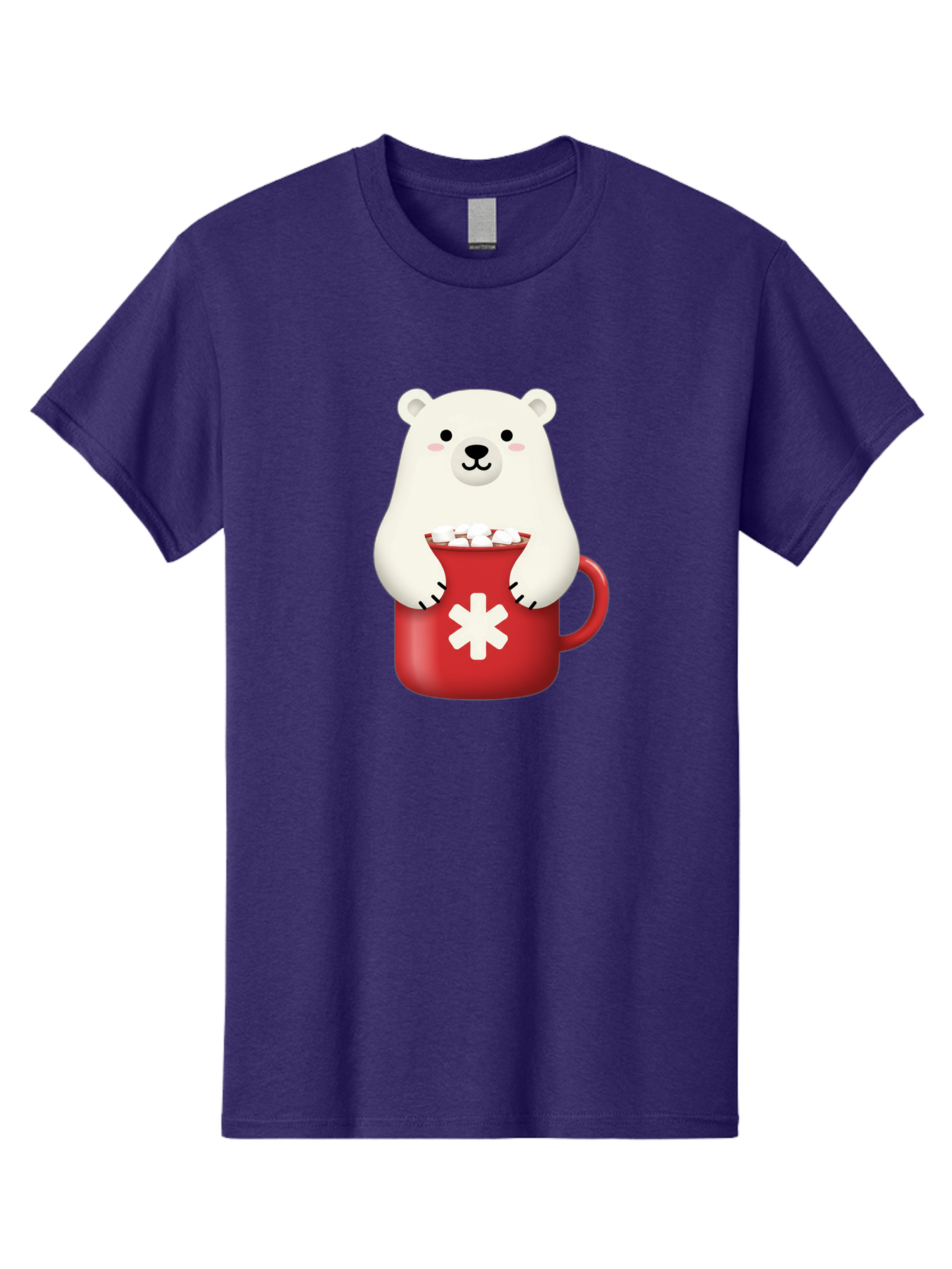 Cute-Panda-In-Cup Men'S Graphic Tee, 100% Cotton, Comfortable Casual Summer Wear, Machine Washable, White Polar Bear, Holding Red Mug, Marshmallows, Cute Cartoon Character, Winter Drink, Hot Chocolate, Medical Symbol Bae430