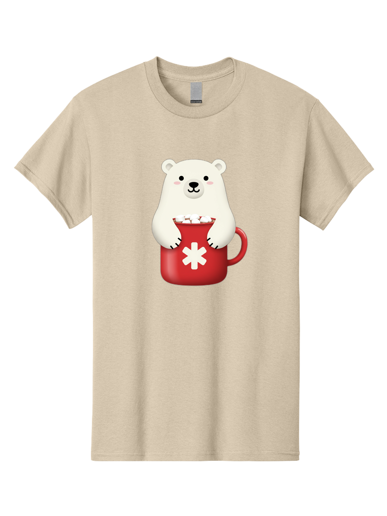Cute-Panda-In-Cup Men'S Graphic Tee, 100% Cotton, Comfortable Casual Summer Wear, Machine Washable, White Polar Bear, Holding Red Mug, Marshmallows, Cute Cartoon Character, Winter Drink, Hot Chocolate, Medical Symbol Bae430