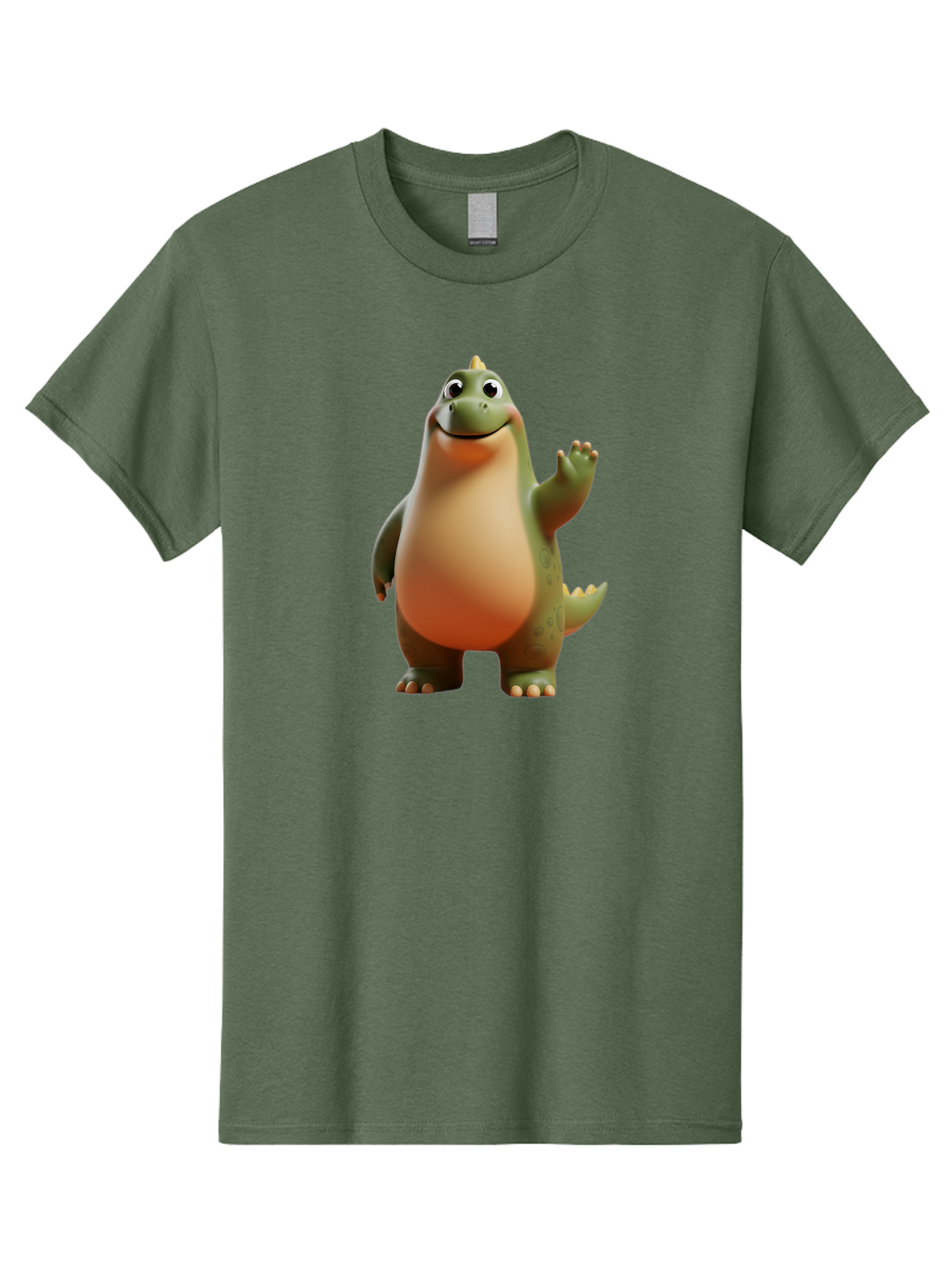 Dinosaur Men'S Graphic Tee, 100% Cotton, Comfortable Casual Summer Wear, Machine Washable, Happy Dinosaur, Cartoon Character, Friendly Creature, Cute Illustration, Waving Dinosaur, Animated Dinosaur, Green Dinosaur, Smiling Face, Fun Design, Bae439