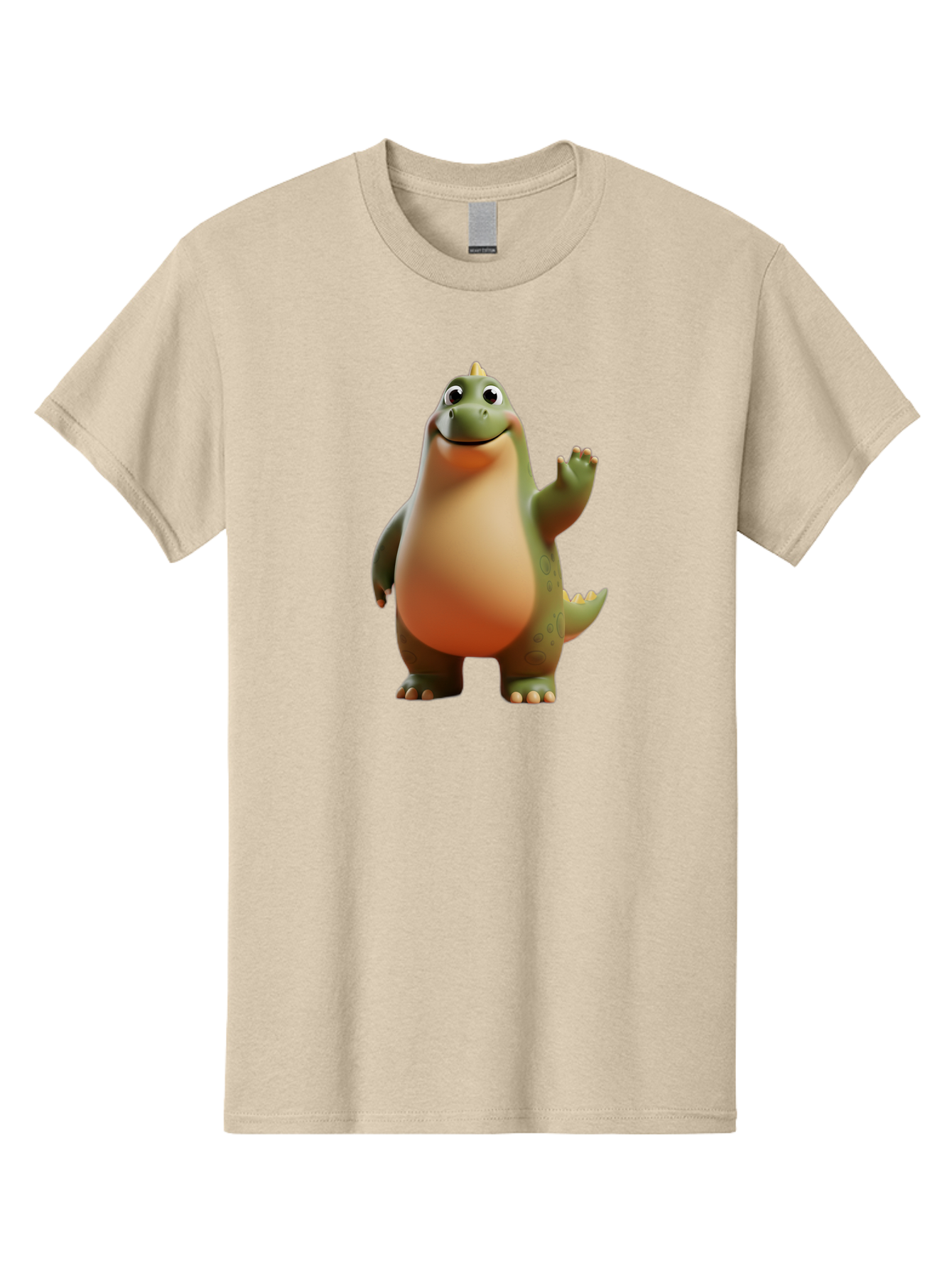Dinosaur Men'S Graphic Tee, 100% Cotton, Comfortable Casual Summer Wear, Machine Washable, Happy Dinosaur, Cartoon Character, Friendly Creature, Cute Illustration, Waving Dinosaur, Animated Dinosaur, Green Dinosaur, Smiling Face, Fun Design, Bae439