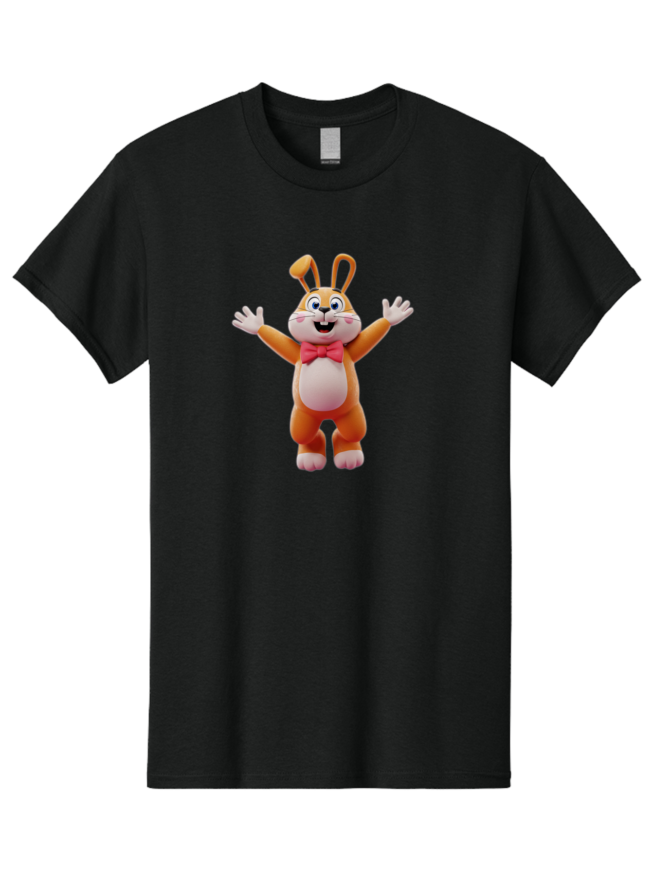 Easter-Bunny Men'S Graphic Tee, 100% Cotton, Comfortable Casual Summer Wear, Machine Washable, Cartoon Rabbit, Easter Bunny, Orange Bunny, Pink Bow Tie, White Gloves, Cute Character, 3D Illustration, Easter Theme, Spring Celebration Bae441