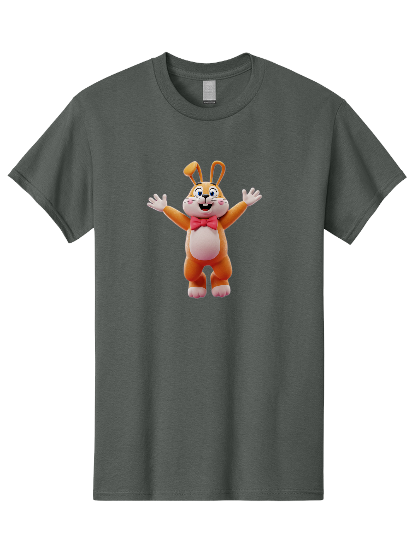 Easter-Bunny Men'S Graphic Tee, 100% Cotton, Comfortable Casual Summer Wear, Machine Washable, Cartoon Rabbit, Easter Bunny, Orange Bunny, Pink Bow Tie, White Gloves, Cute Character, 3D Illustration, Easter Theme, Spring Celebration Bae441