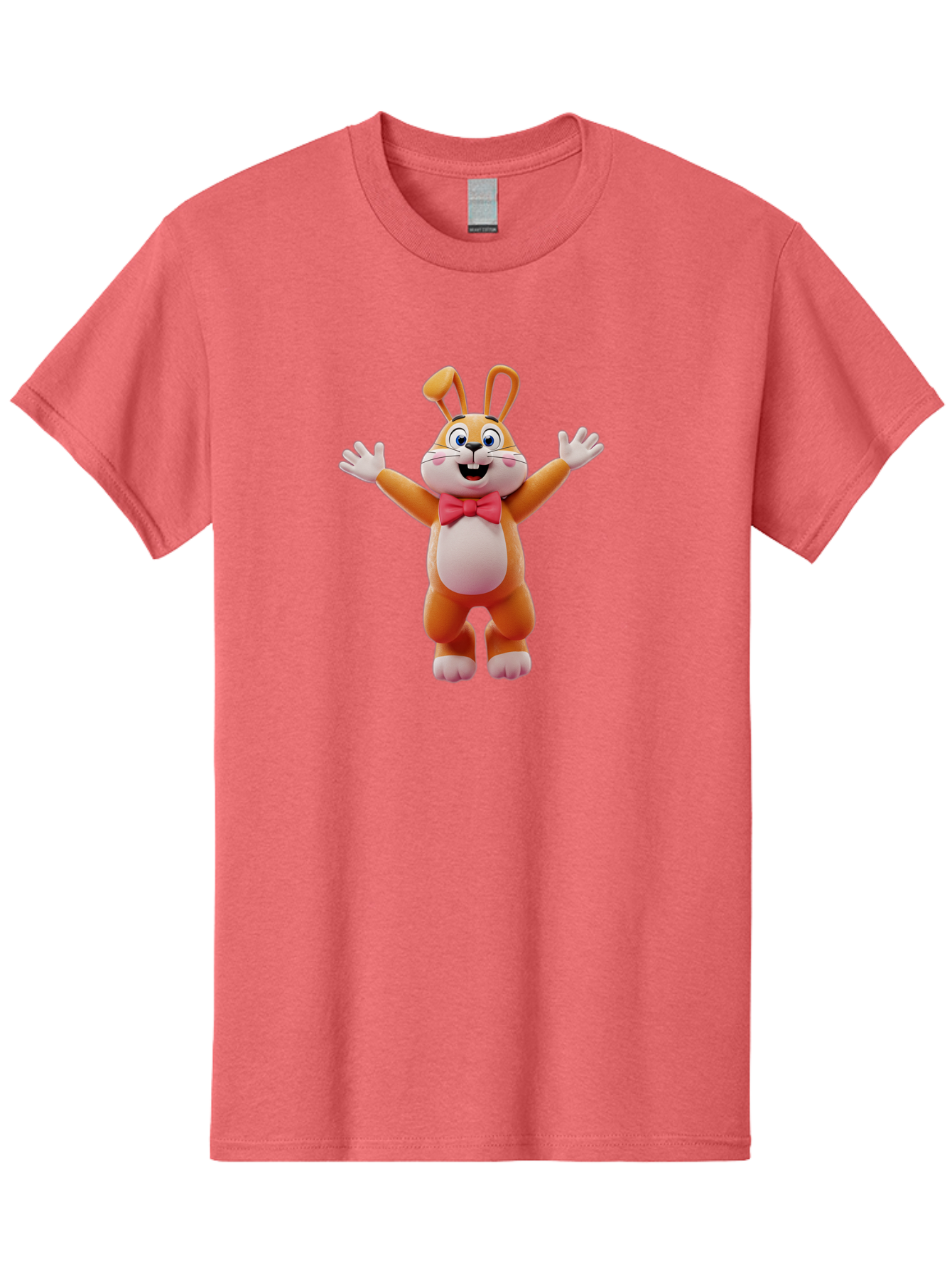 Easter-Bunny Men'S Graphic Tee, 100% Cotton, Comfortable Casual Summer Wear, Machine Washable, Cartoon Rabbit, Easter Bunny, Orange Bunny, Pink Bow Tie, White Gloves, Cute Character, 3D Illustration, Easter Theme, Spring Celebration Bae441