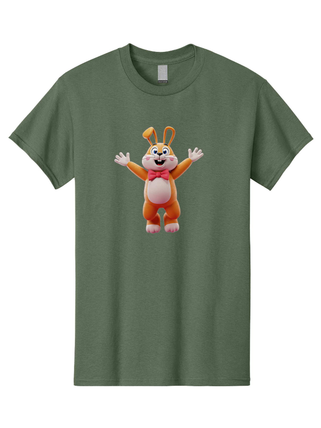 Easter-Bunny Men'S Graphic Tee, 100% Cotton, Comfortable Casual Summer Wear, Machine Washable, Cartoon Rabbit, Easter Bunny, Orange Bunny, Pink Bow Tie, White Gloves, Cute Character, 3D Illustration, Easter Theme, Spring Celebration Bae441